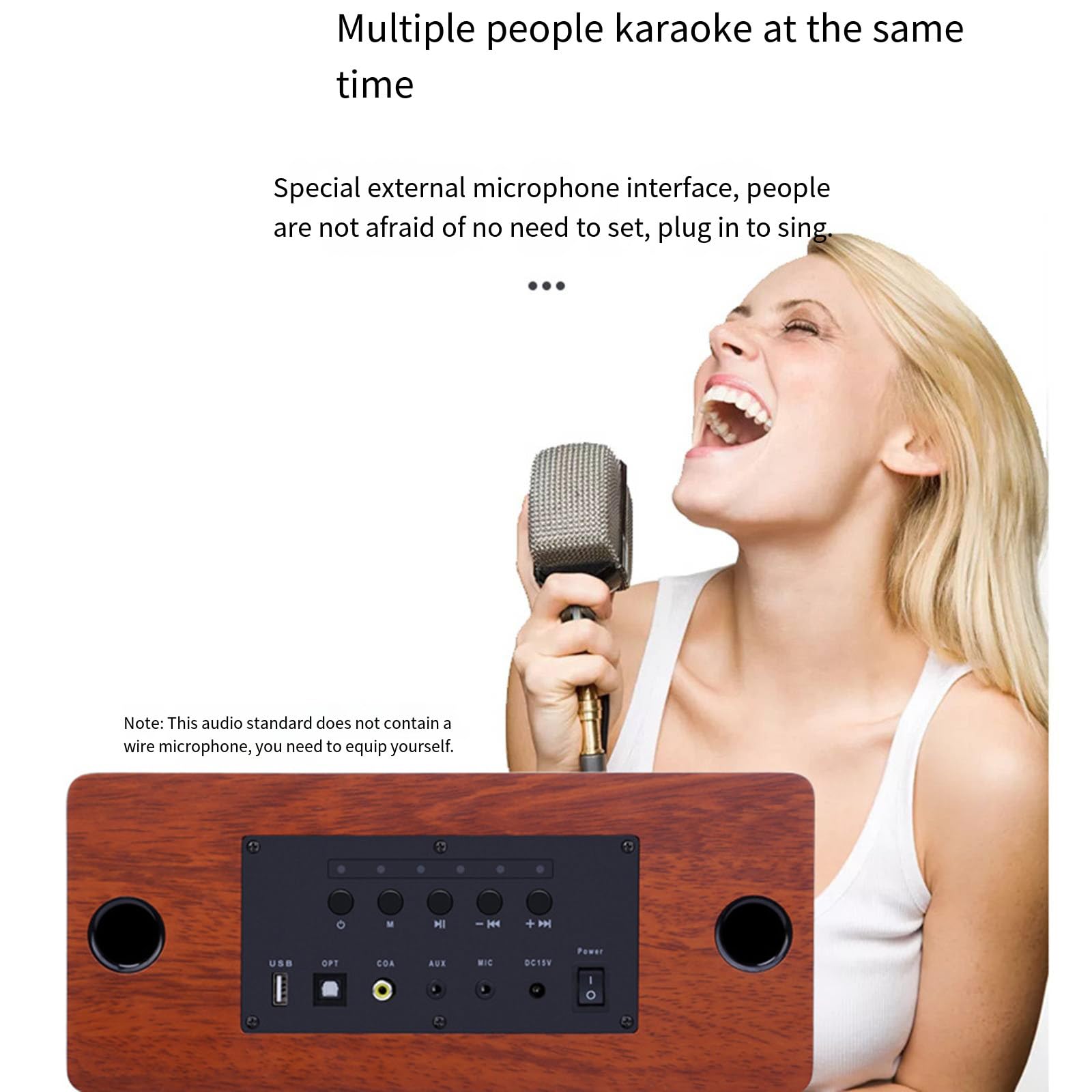 KTV Audio Mikrofon Bezprzewodowy Mikrofon Głośnik Bluetooth Śpiew Zestaw Karaoke Retro Drewniany Subwoofer