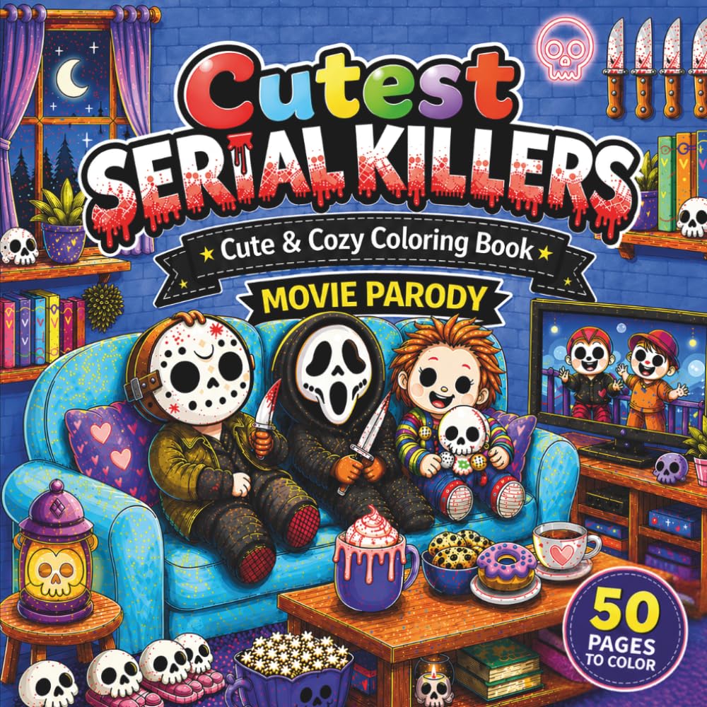 Cutest Serial Killer Coloring Pages: 50 Spooky Movie Parody Scenes to Color for Adults