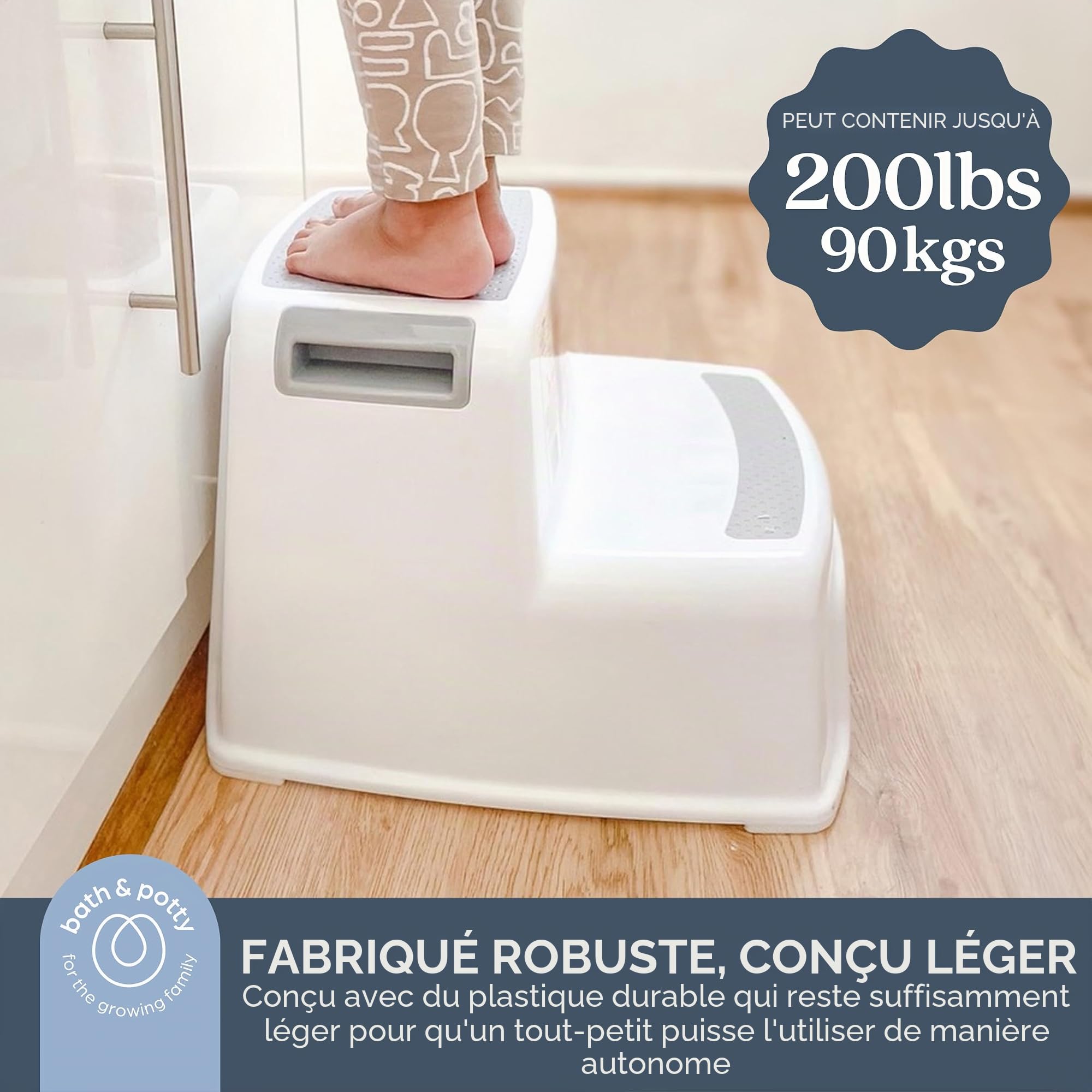 Dreambaby Marche-pieds/Tabouret avec 2 etapes pour enfants antidérapant, blanc et gris