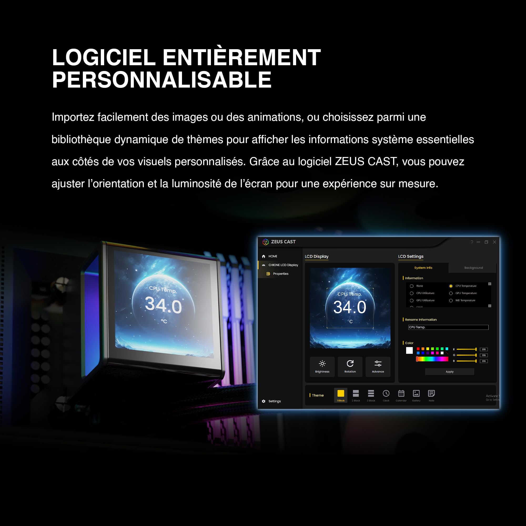 GAMDIAS CHIONE P5 Watercooling AIO 360 mm pour CPU, Écran LCD IPS 3,4” Magnétique et Rotatif, Logiciel Personnalisable, Câblage Caché, Ventilateurs ARGB PWM, MB Sync, Intel LGA 1851, AMD AM5, Noir
