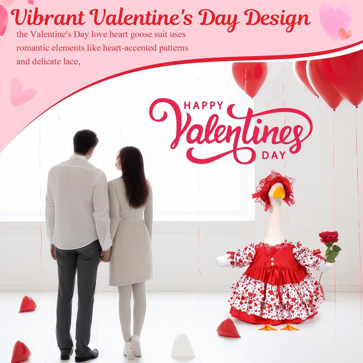 FuWeave Valentine's Day Goose Outfit Love Heart Lawn Porch Goose Clothes for 23" Statue Valentine's Day Outdoor Patio Yard Lawn Art Decoration