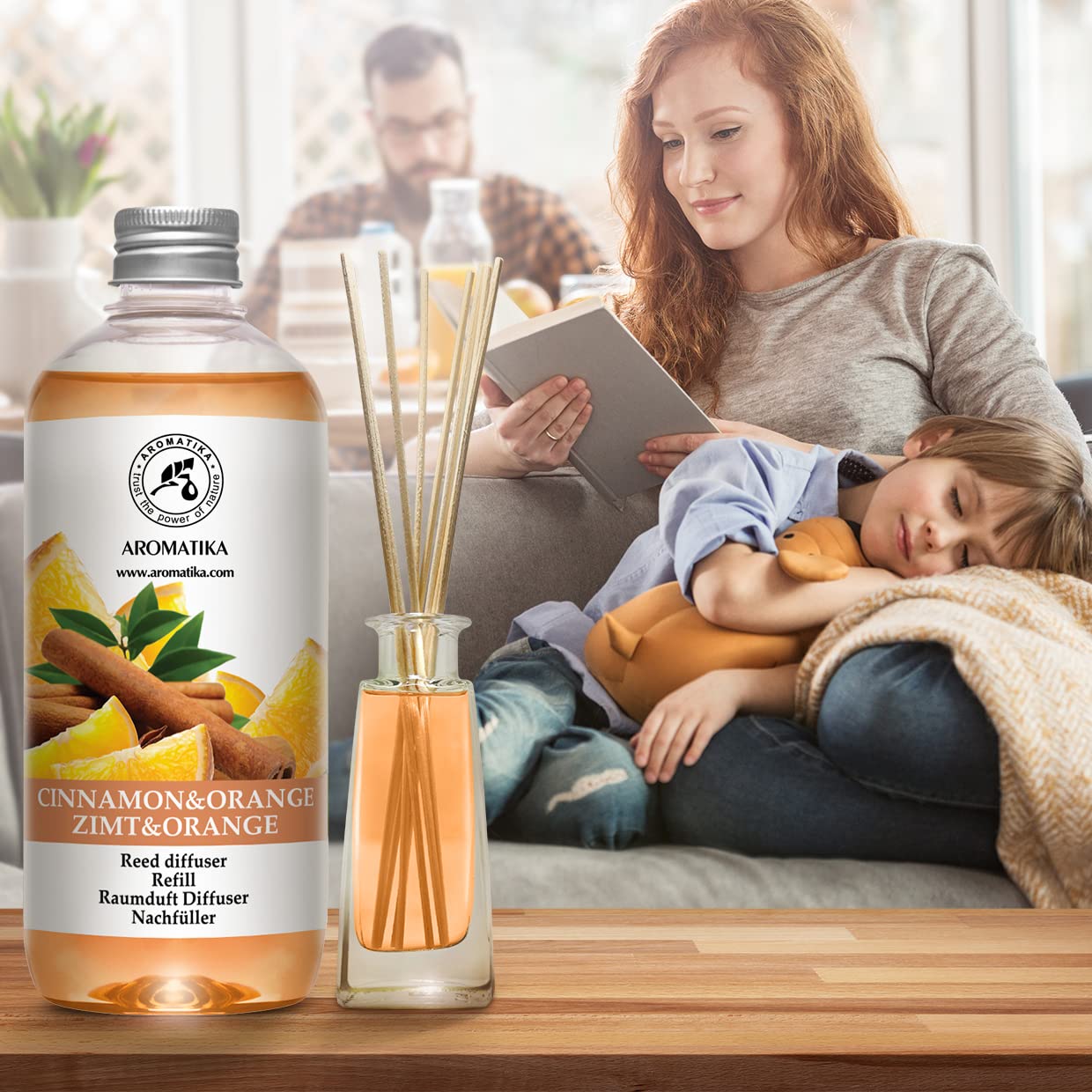 Cinnamon - Recambio de difusor de naranja de 17 onzas líquidas - Intensivo - Fragancia fresca y duradera - Bueno para aromaterapia - Spa - Aroma de Navidad - Difusores perfumados - Fragancia para el