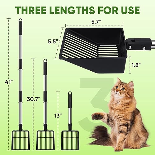 Miniatura 2 de Cuchara de arena ajustable de metal largo para gatos, pala de arena ajustable, pala de metal larga y grande, pala de tamizado más larga de 13 a 41