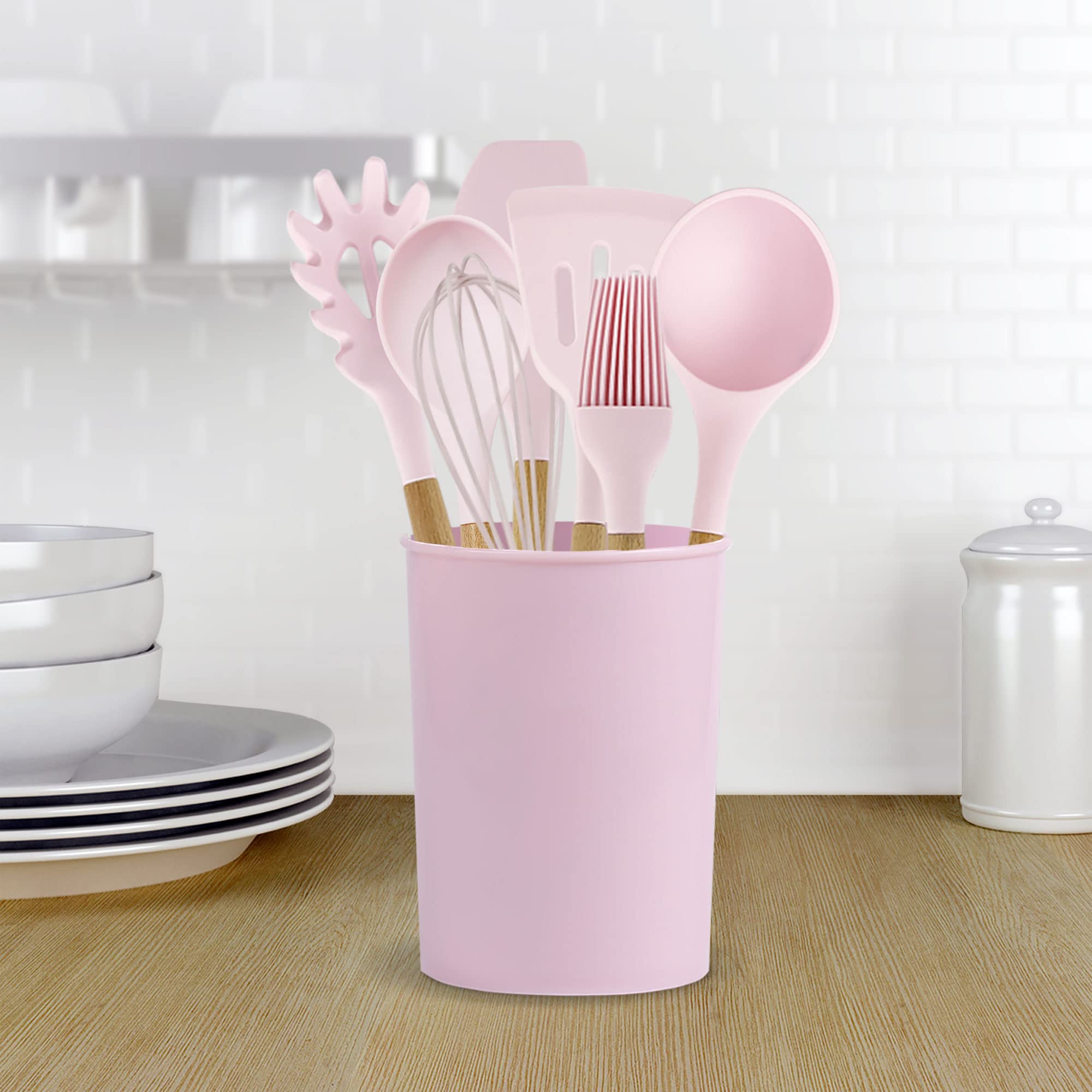 Isabelle Rose Set d'ustensiles de cuisine en silicone avec poignée en bois 6194