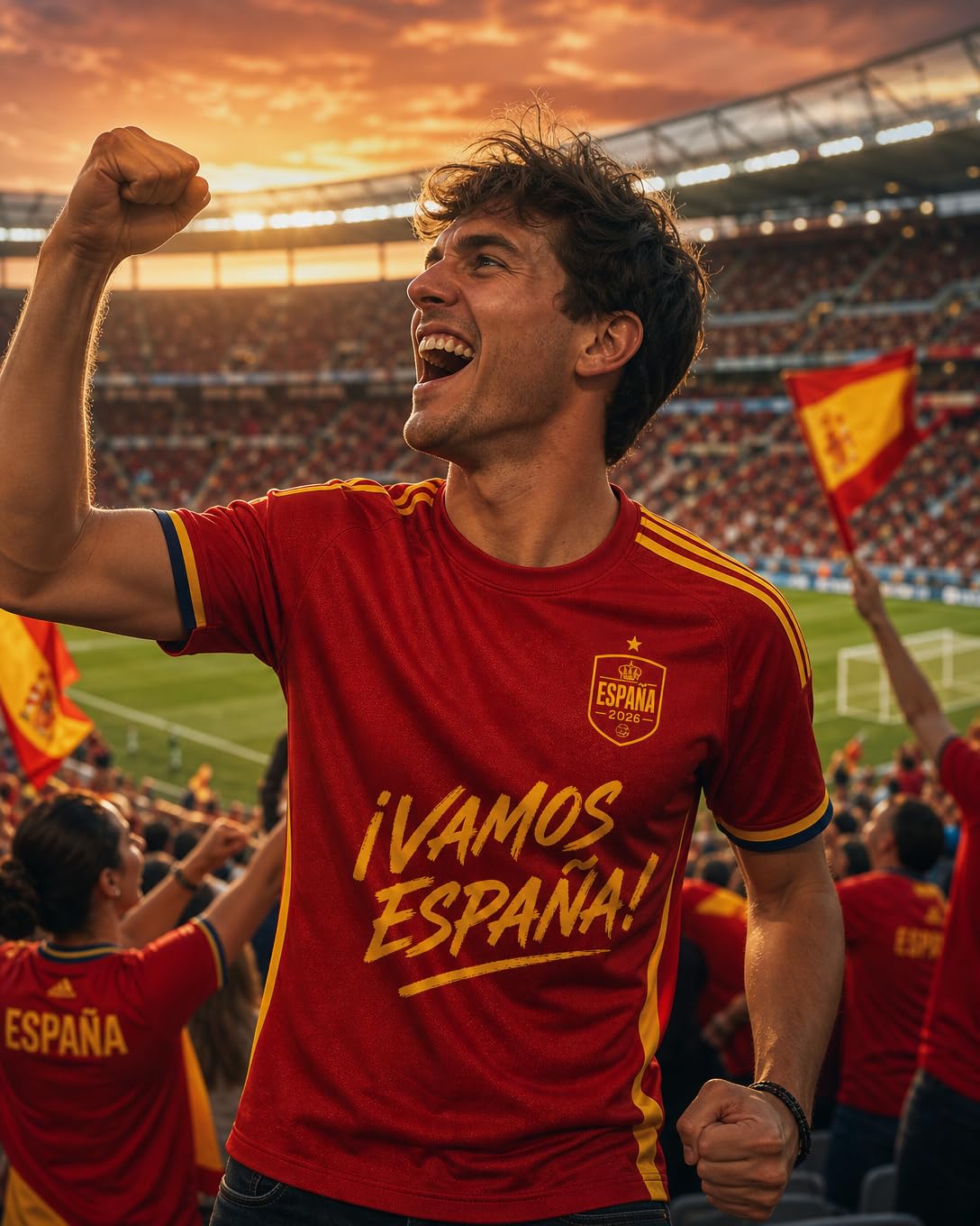 CUMBERS PAX Textil - Camiseta Roja ¡Vamos España! 2026, Diseño Exclusivo, Fabricada en España, para Hombre, Mujer y Niño | Camiseta Roja para Animar a la Selección en Eventos Deportivos