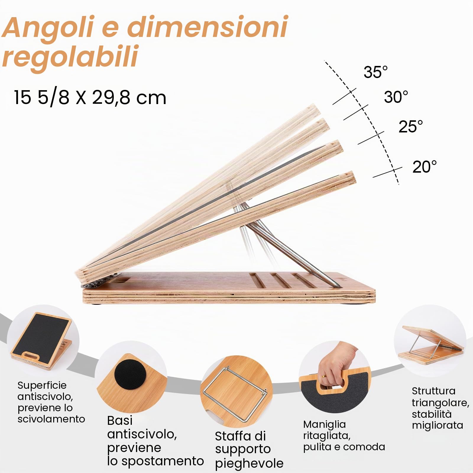 StrongTek Tavola inclinata portatile in legno, larga 33 cm, inclinabile a 5 livelli (15°-35°), impugnatura inferiore, adatta per principianti e riabilitazione, superficie antiscivolo per stretching