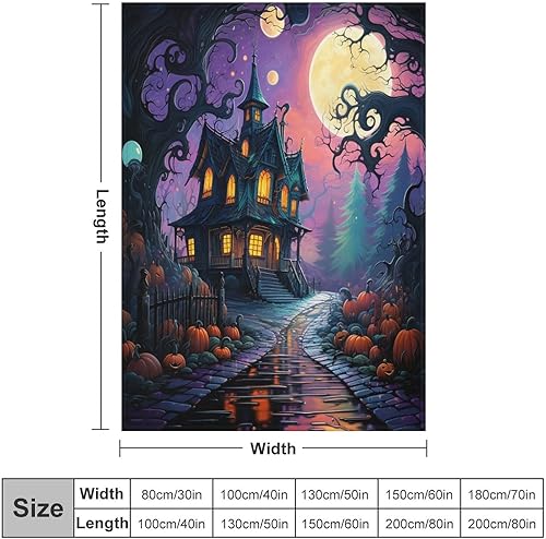 Miniatura 9 de Manta de forro polar con diseño de casa encantada, castillo, luna, calabazas, otoño, Halloween, lujosa, cálida y acogedora para sofá, cama, oficina,