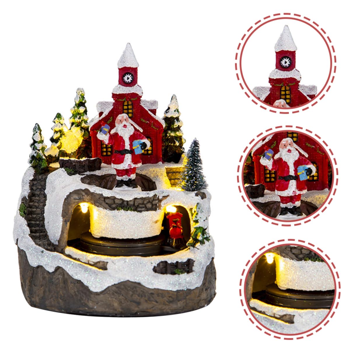 PRETYZOOM Led Beleuchtetes Haus Mit Musik Und Zugbewegung Resin Miniatur Weihnachtsdeko Figurine Für Weihnachtsfeier Und Geschenke Kompakt Und Stimmungsvolle Tischdekoration