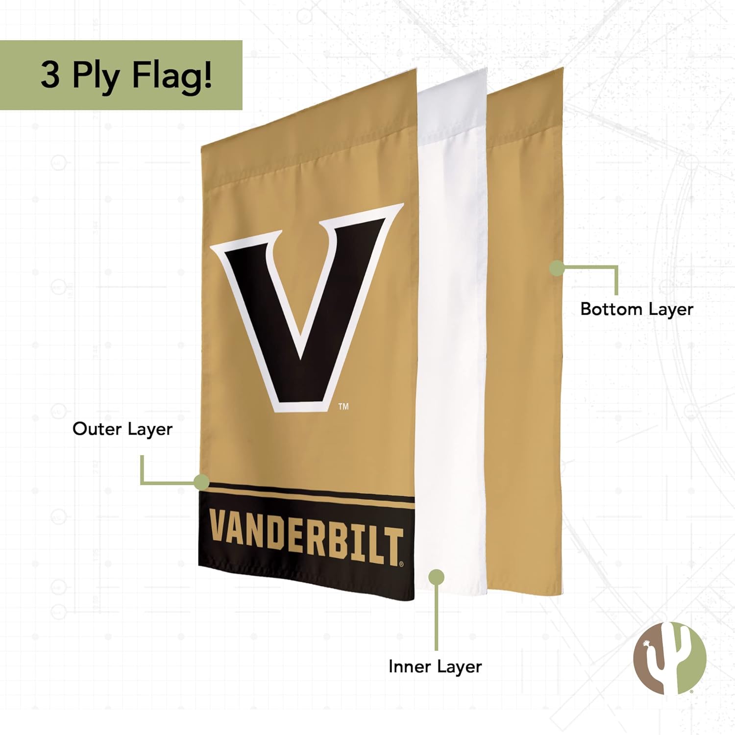 Desert Cactus Vanderbilt University VU Garden Flag – 19 x 12 inch Vanderbilt Commodores Banner, For Outdoor Display and Events (Design B) - Image 3