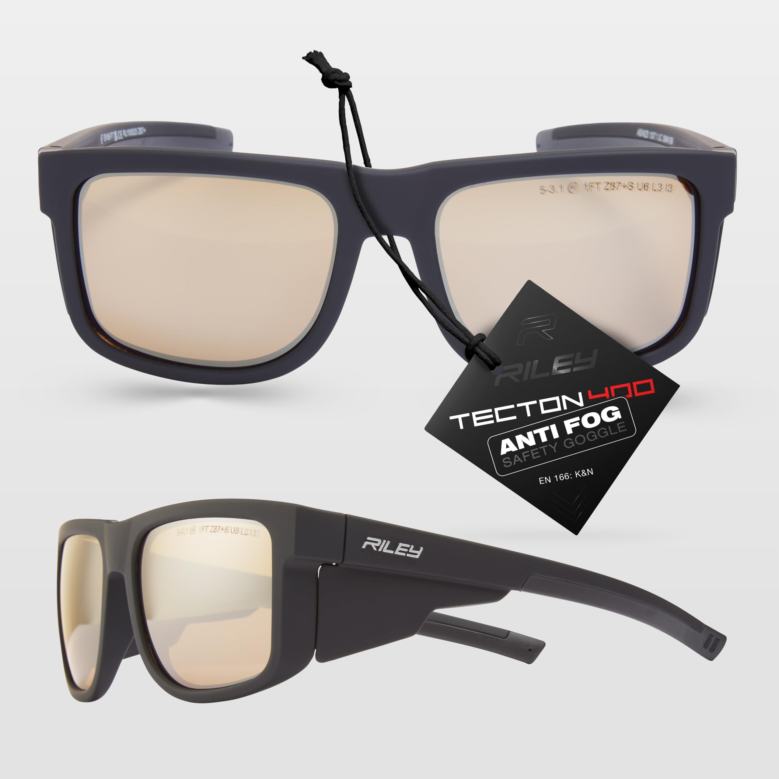 Riley Navigator Safety Glasses for Work – Anti-Fog, Anti-Scratch Eye Protection Glasses, UV Safety Sunglasses for Men, Impact Resistant, Adjustable Fit