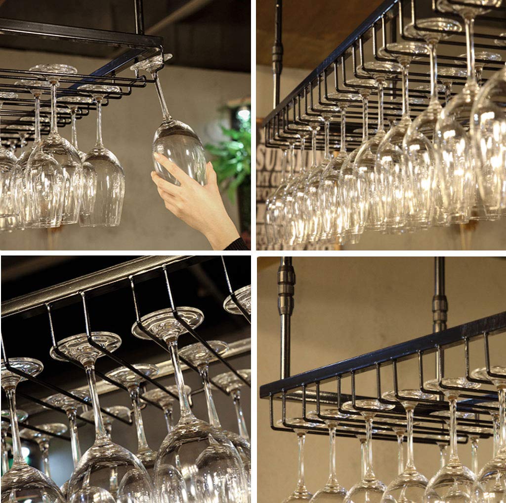 Botellero de vino para bar, restaurante, para colgar copas de vino, soporte para botellas de vino, soporte de metal para copas de vino, copa de hierro, multicolor, 90 x 35 cm, color negro