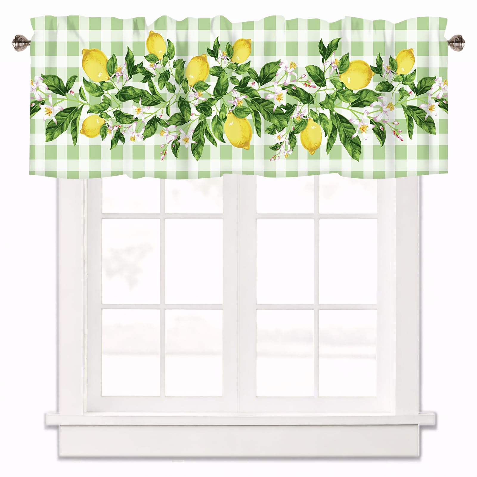Lemon Green Leaf Curtain Valance for Windows 1 Panel,42x12 Inch
