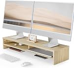 FENGE Monitor Stand 31.5 Inch Computer Monitor Riser for Desk, 2 Tiers Wood Desk Shelf with Storage, Desktop Organizer for PC, Laptop, Screen, Printer White