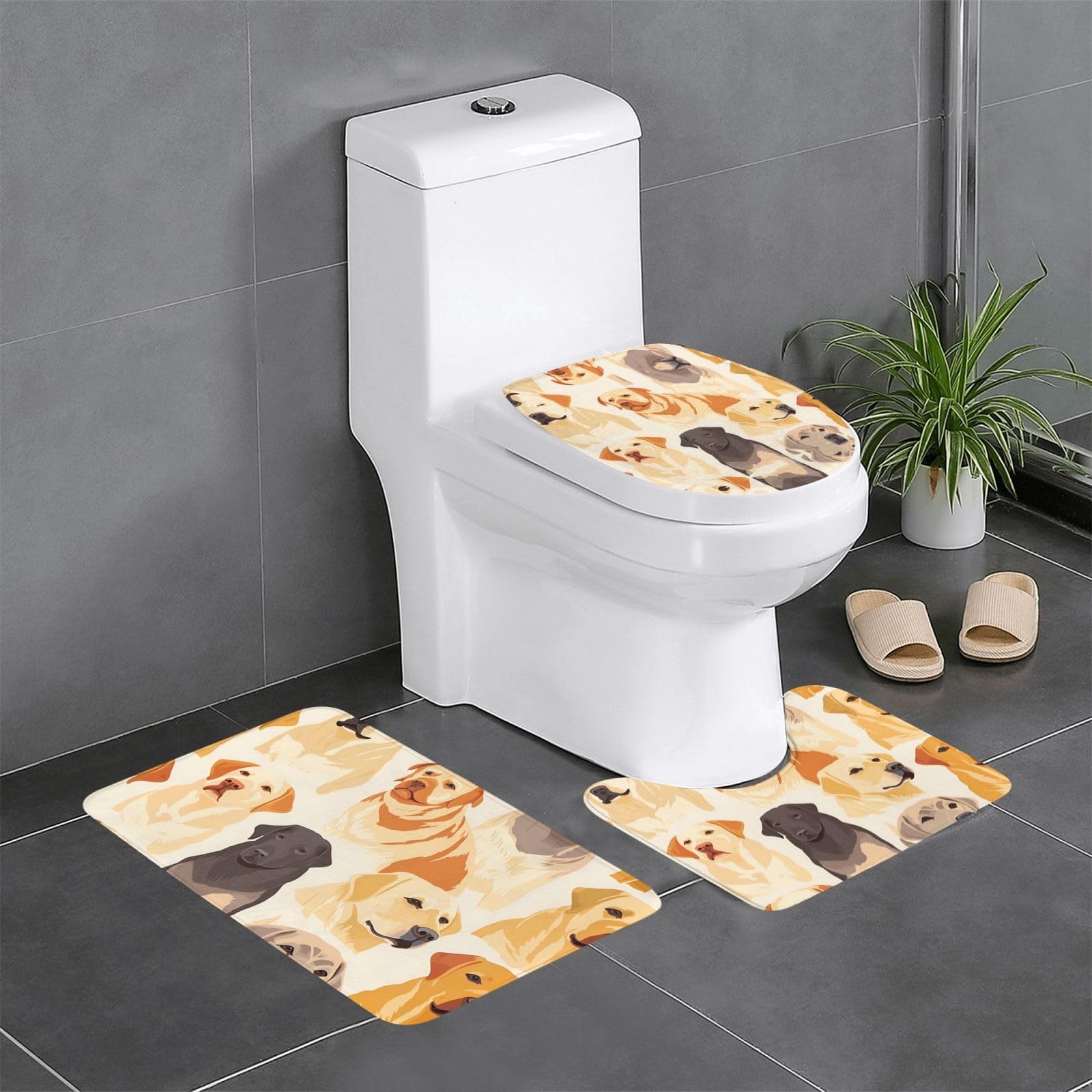 Tapis de salle de bain antidérapants Labrador lot 3 pièces sécurité
