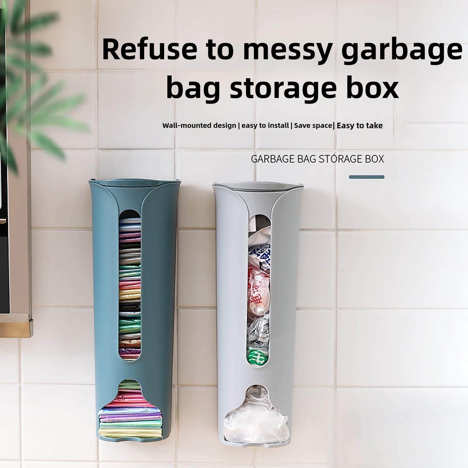 Soporte para bolsas de plástico, organizador montado en la pared con gran capacidad, dispensador de bolsas de basura, diseño que ahorra espacio para almacenamiento ordenado de bolsas de compras y