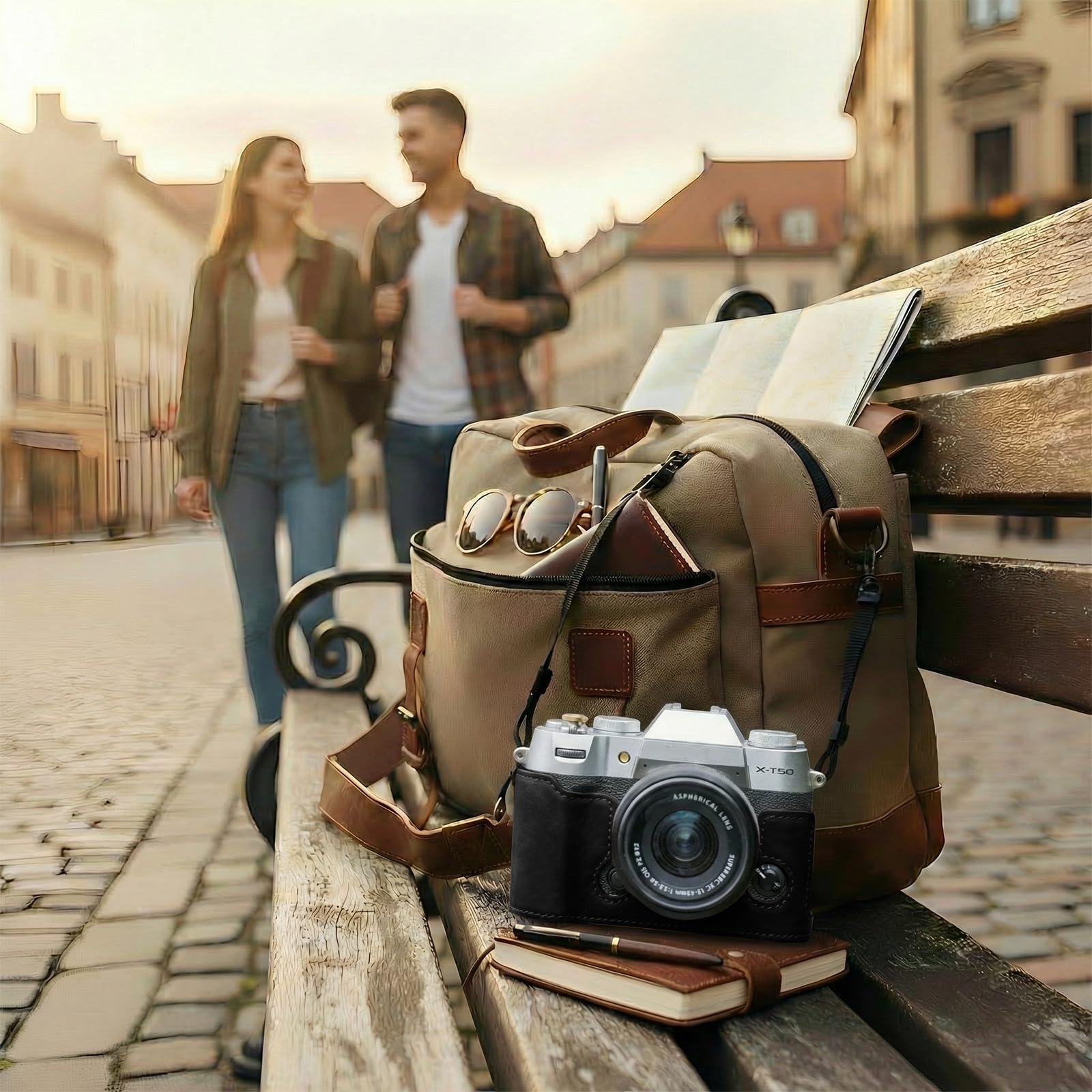 Pół etui z prawdziwej skóry z uchwytem pokrowiec w stylu retro z otwieranym dnem i uchwytem na statyw kompatybilne z aparatem X-T50 XT50, Czarny, pokrowiec ochronny na aparat