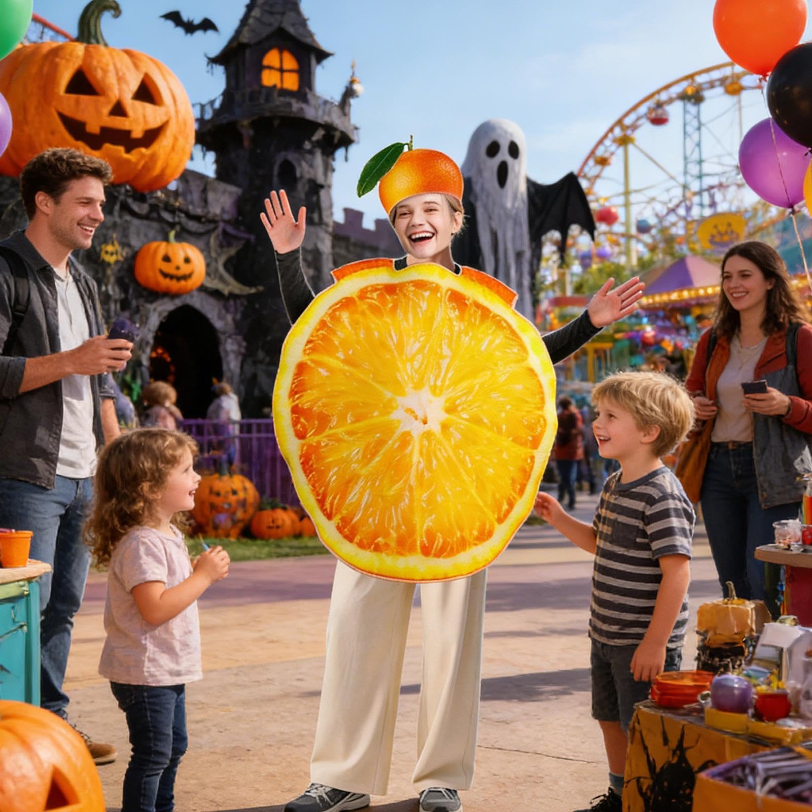 Generisch Pomarańczowy kostium | realistyczny zabawny strój na Halloween | kostium owocowy dla mężczyzn z pomarańczą – na karnawał, imprezę, sesję zdjęciową, imprezy
