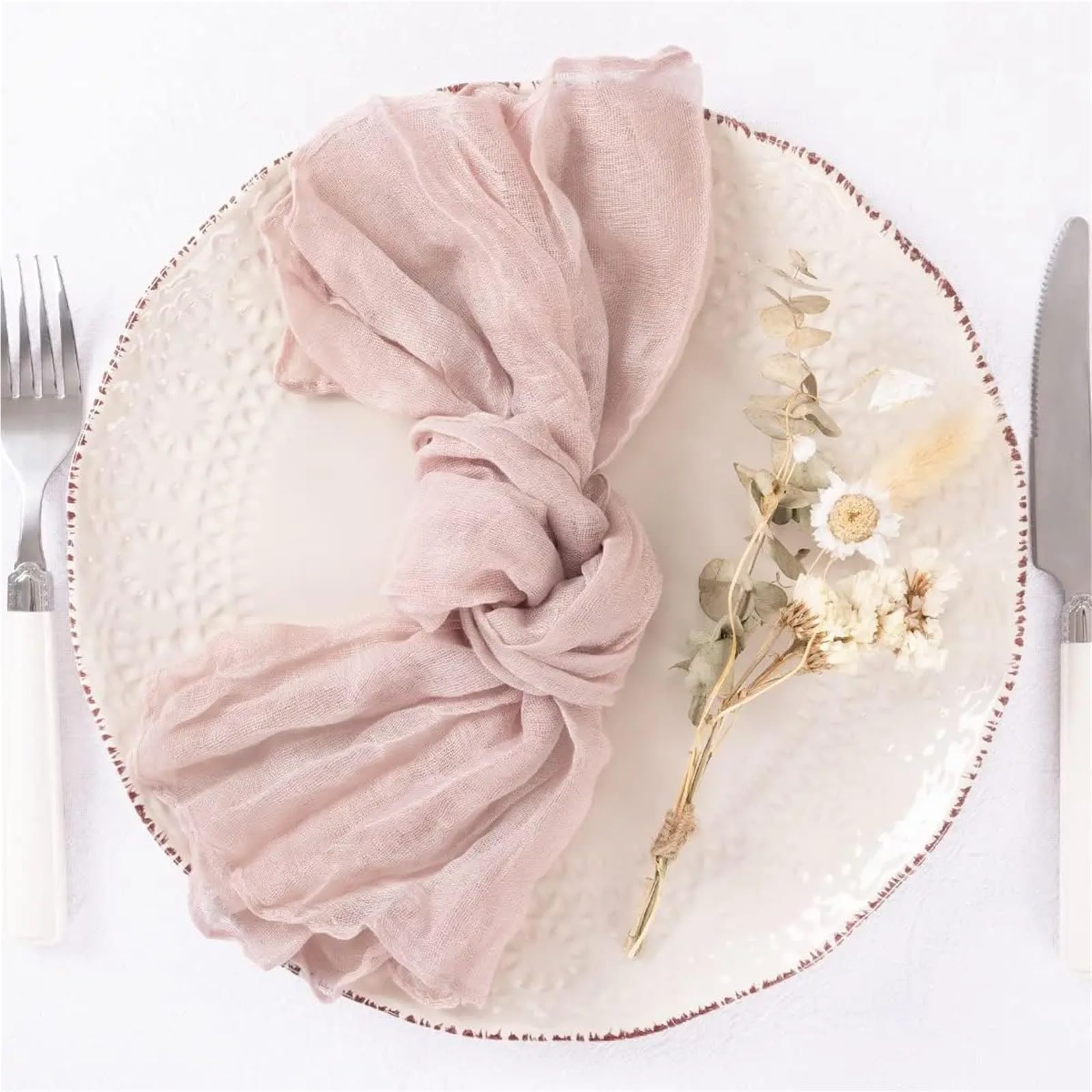 12Pcs Cheesecloth Napkins,Soft Wrinkled Rustic Sheer Gauze 50x50cm for Wedding, Birthday(Dusty Pink)