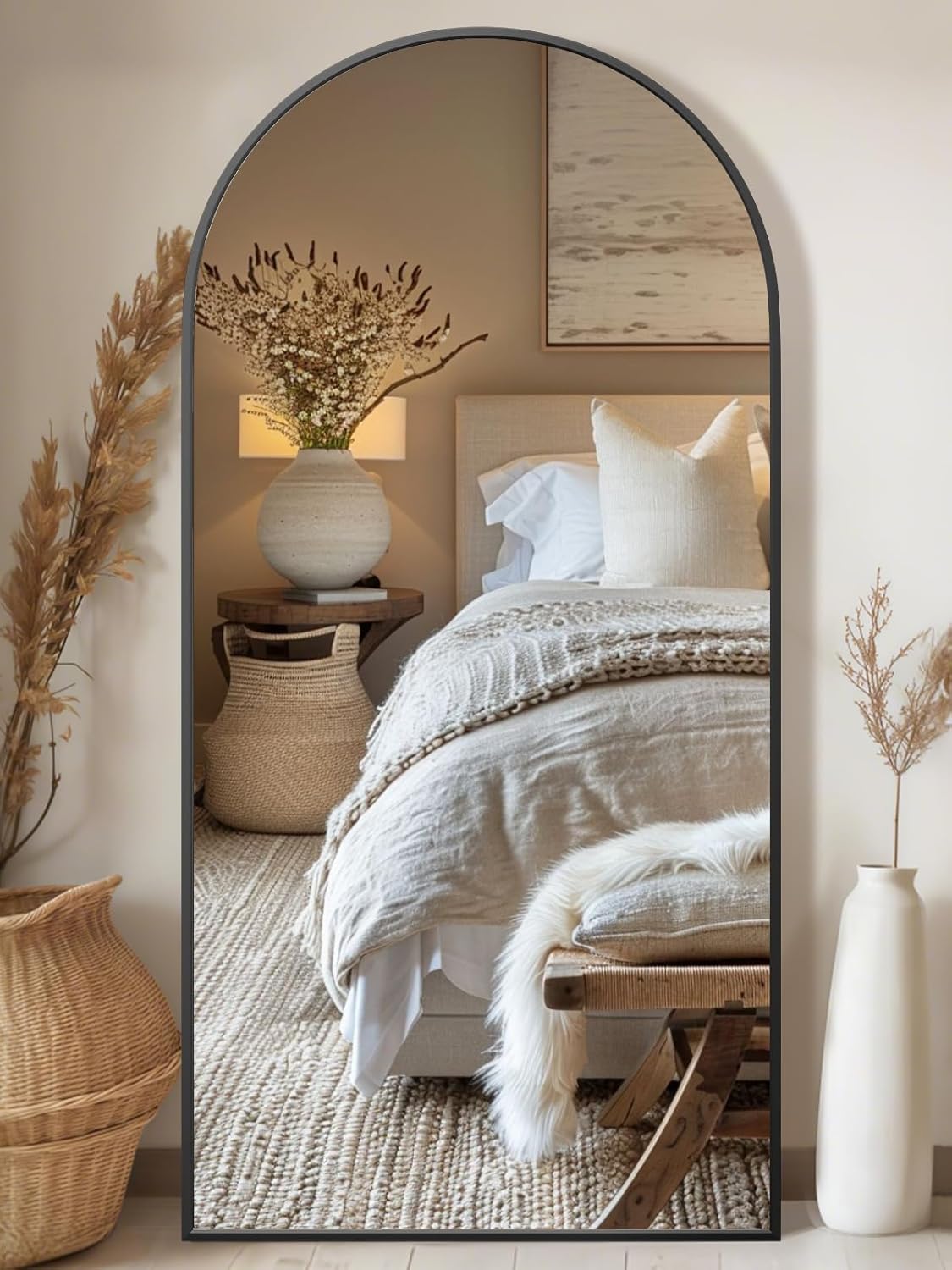 71"X32" Large Floor Mirror Full Length, Arched Full Length Mirror with Stand, Hanging Or Leaning Full Body Mirror for Bedroom Living Room (Black)