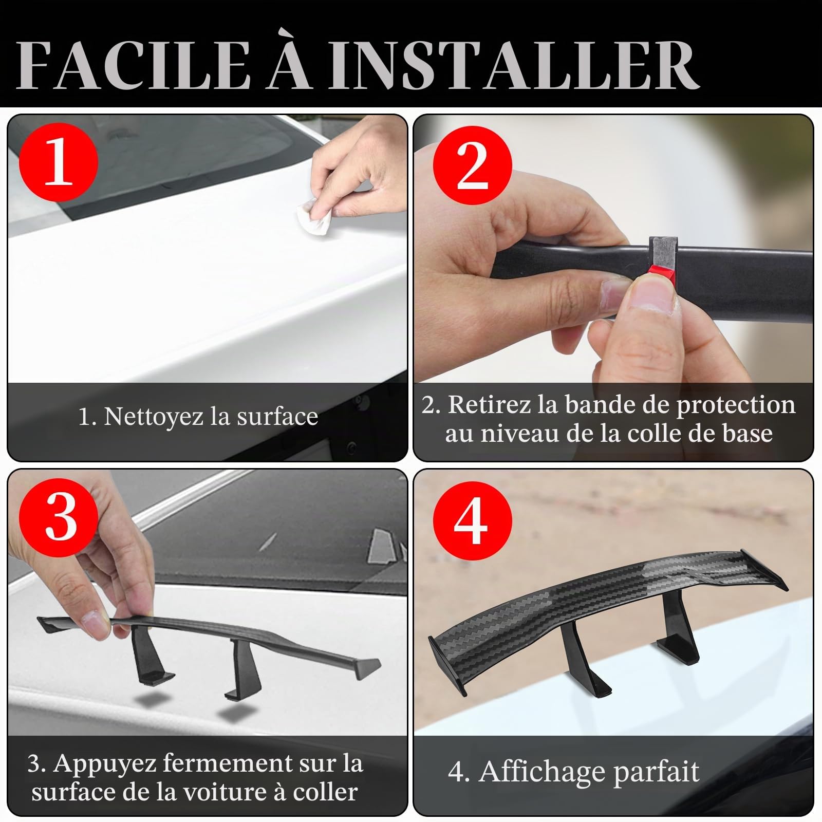 3PCS Mini Aileron De Voiture - Spoiler Aile De Queue Pour Véhicule