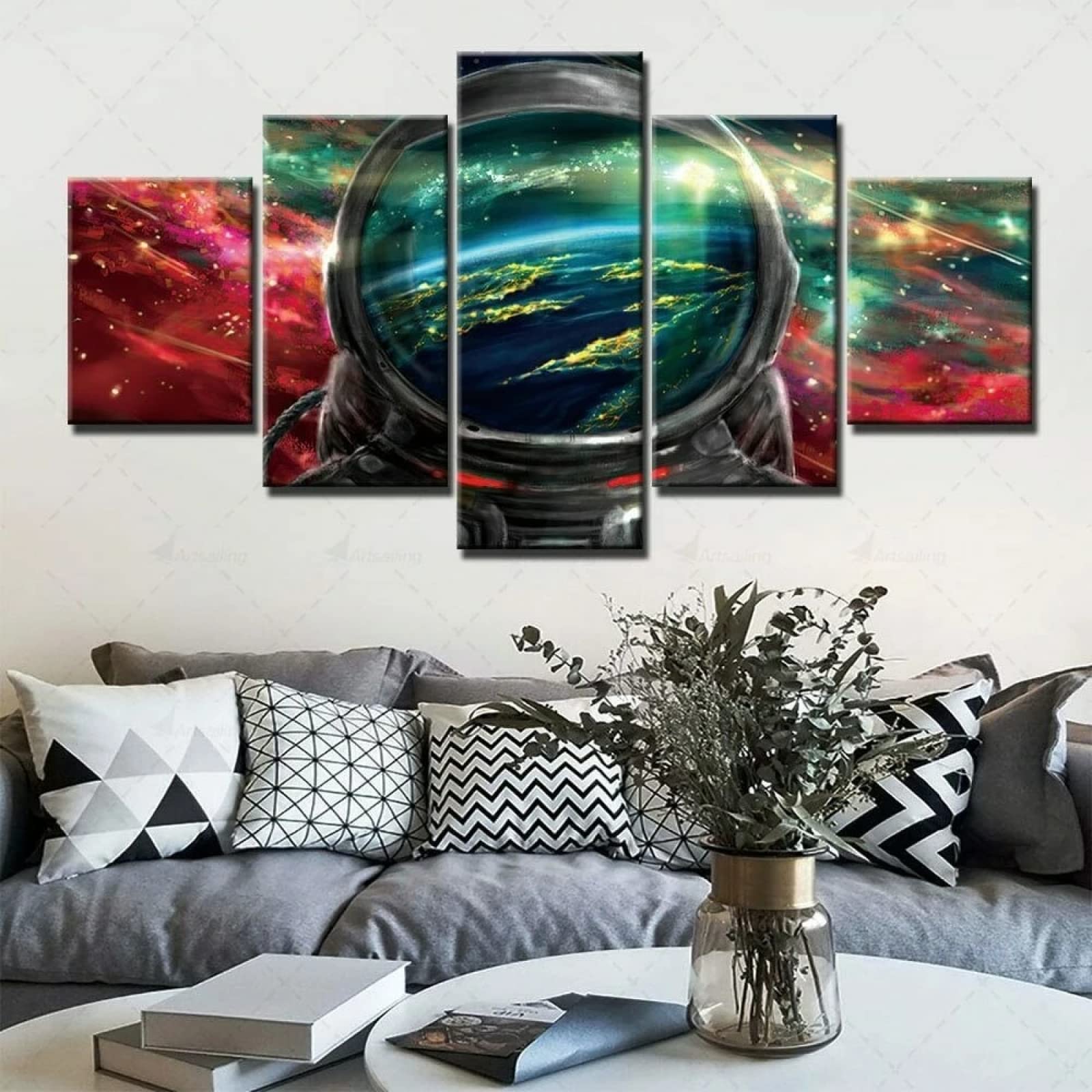 REFGJArtwork 200×100Cm Walls Galaxy Universe Spacewall Art Home Decor 5 Panels Canvas Wall Art Hd Prints Framed Giclee Ready To Hang