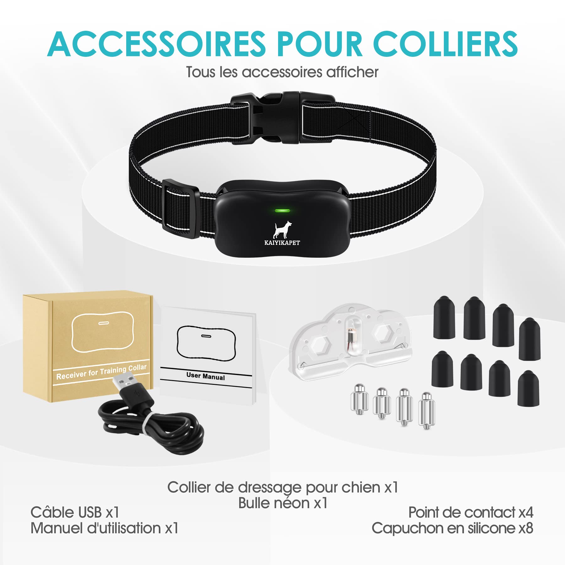 Récepteur de Collier de Dressage pour Chien, Collier Simple sans télécommande (Télécommande nécessaire), Il s'applique à la télécommande avec 14 Niveaux de fonctionnalité de clôture