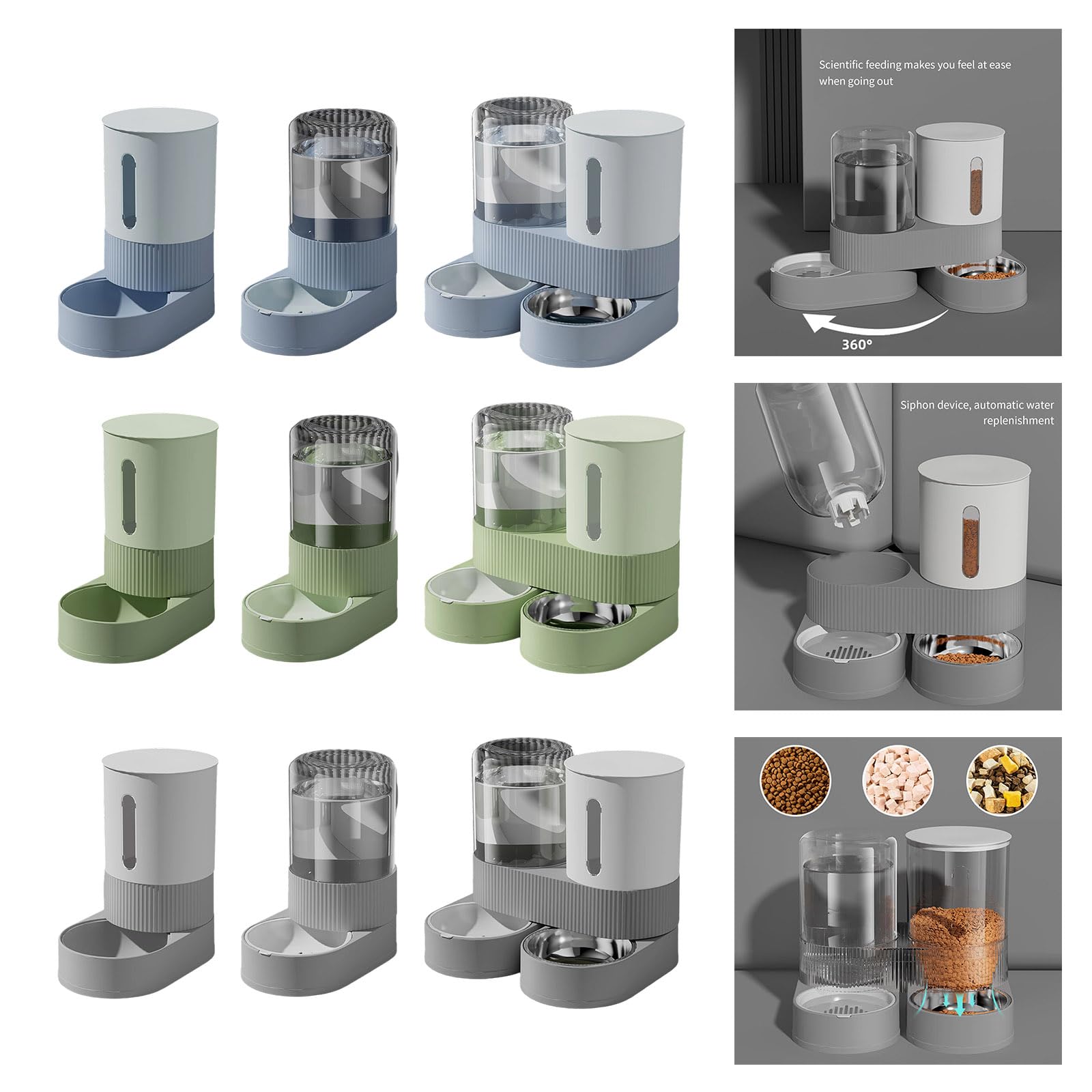 Juego de Cuenco de Agua y de Comida para Mascotas con Recarga automática con Bandeja extraíble de Acero Inoxidable Base antivuelco para Animales pequeños Cuenco de Acero Inoxidable con Agua y y