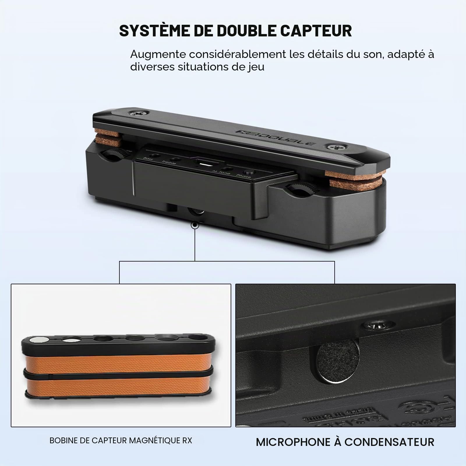 Micro de Guitare Acoustique Rechargeable Actif avec Bobine Magnétique et Contrôle du Volume