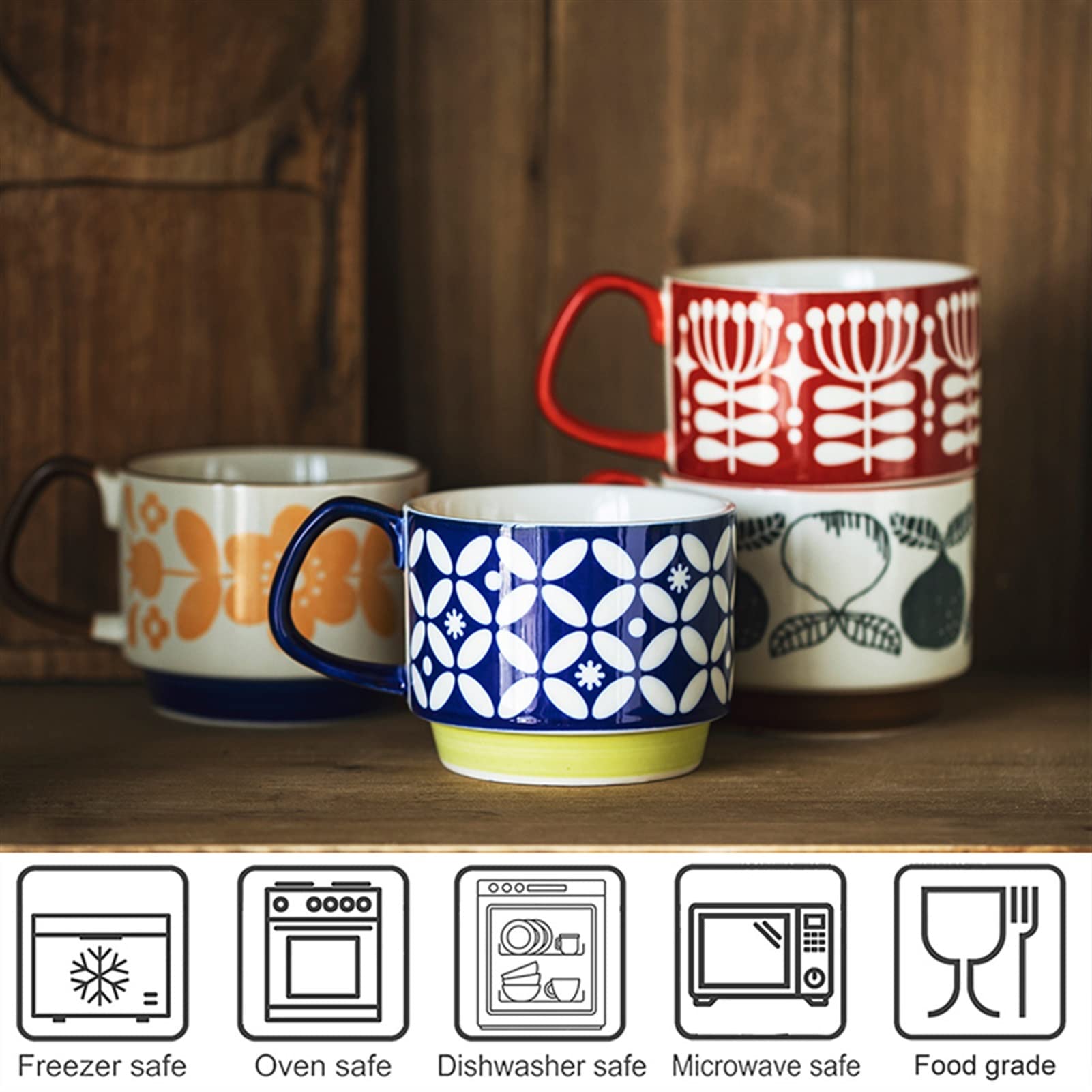 Becher 300 ml Retro Kaffeetasse Keramik Milchbecher Saftgriff Büro Wasserbecher Küche Party Trinkwerkzeug Geeignet für Schule und Familie Kaffeetasse (Farbe: Grau)