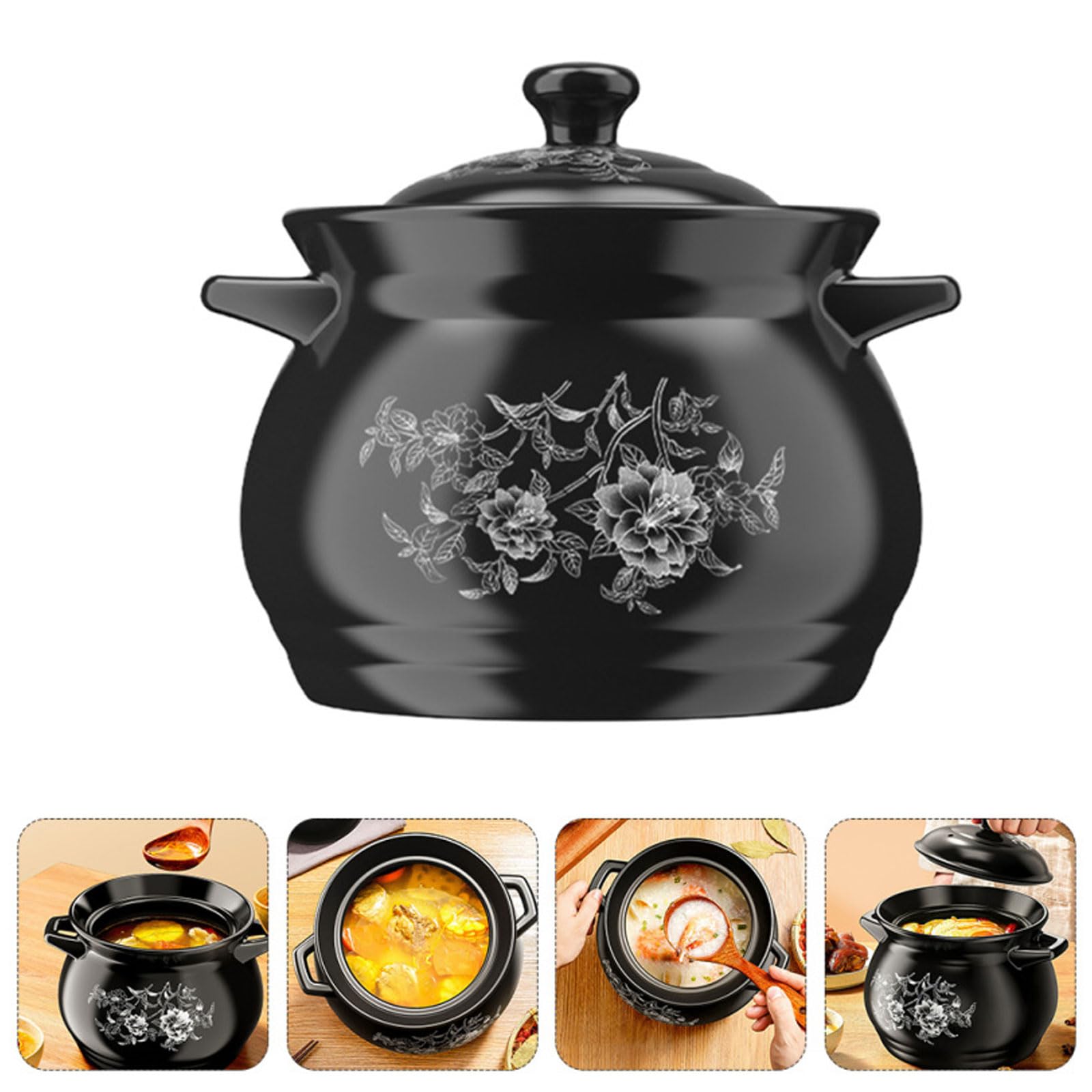 YLME Naczynie ceramiczne ceramiczny gliniany garnek do zupy do użytku domowego, Garnek do duszenia na kuchence gazowej odporny na wysoką temperaturę, Trwałe ceramiczne naczynia kuchenne,4L