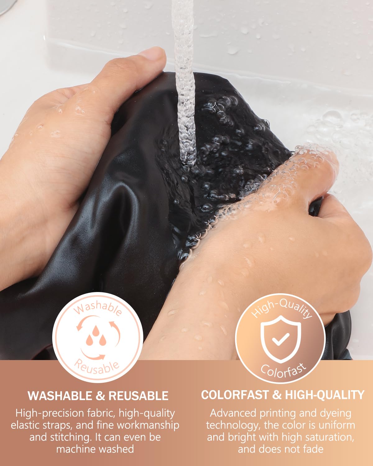 mikimini Bonnet de Douche Noir pour Femmes aux Cheveux Longs, Grande Bonnets de Douche Réutilisables et Imperméables pour Hommes, Bonnet de Bain à Double Couche pour Cheveux Épais et Bouclés