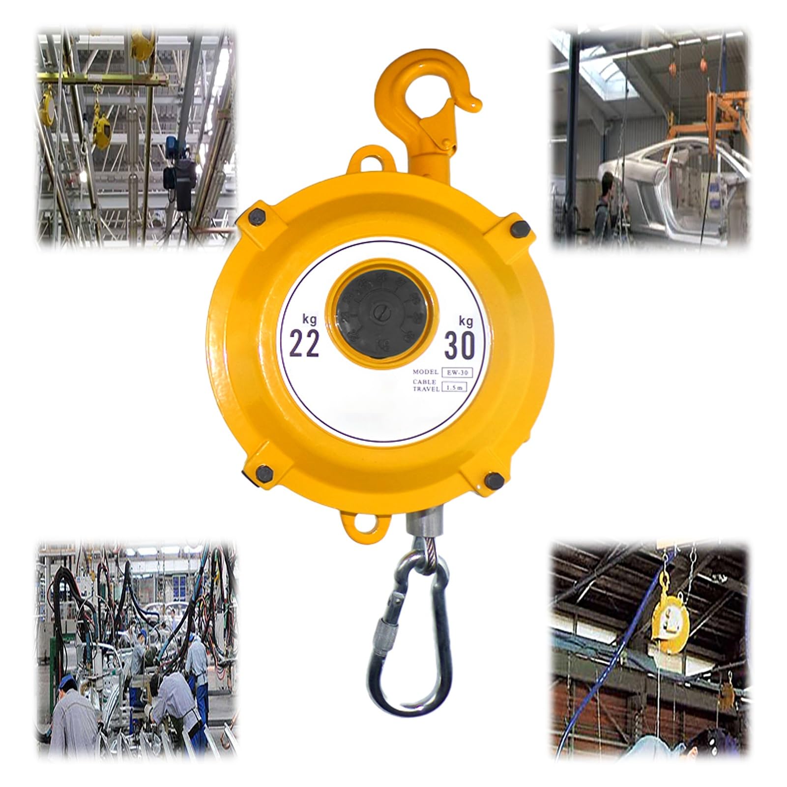 Spring Balancer, Tool Balancer Retractable 1.5m Alloy Hook Tower Wheel Wire Rope Hanging Equipment 1-200kg(22-30kg)