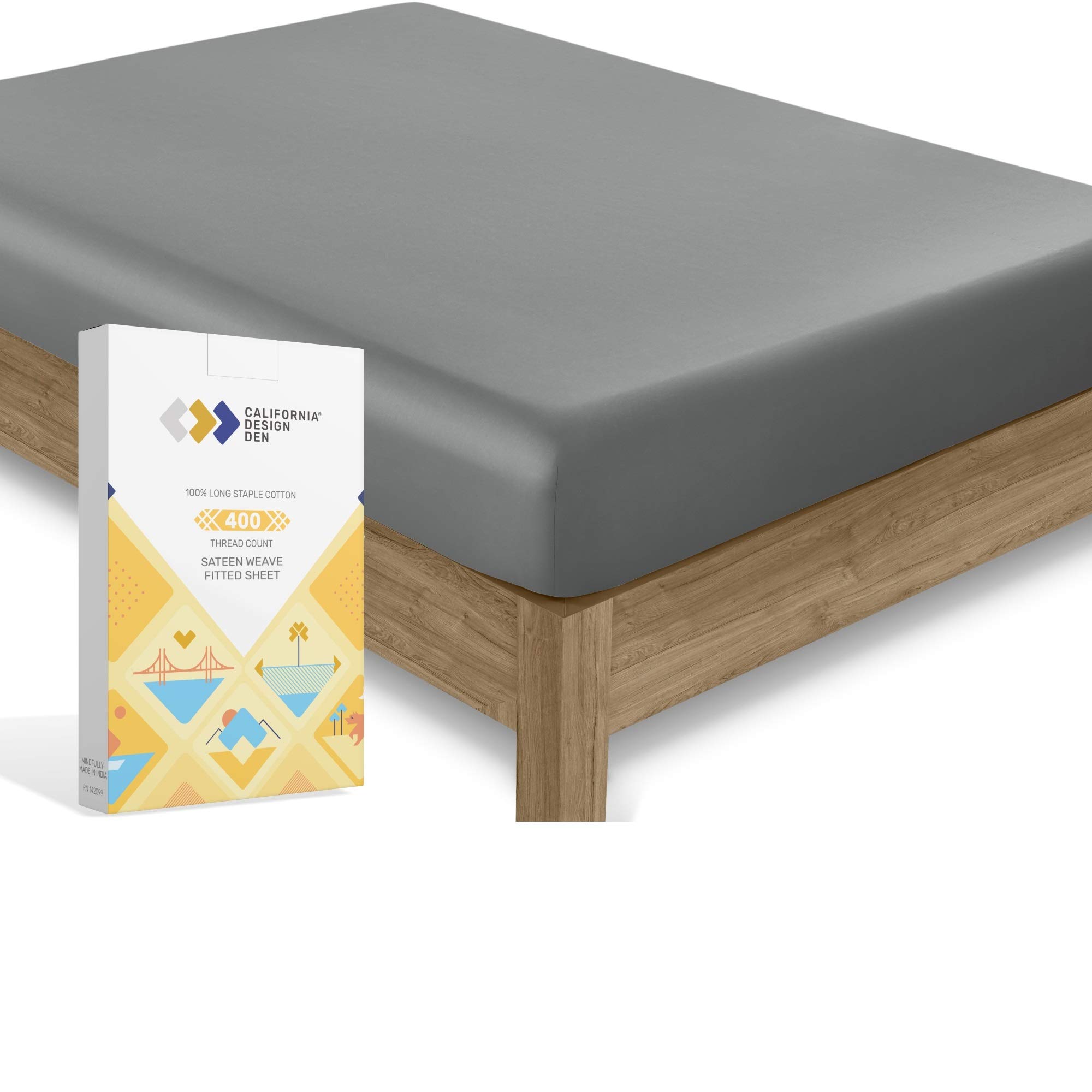 California Design Den 400 Thread Count 100% Cotton 1 Fitted Sheet Only, Slate Gray King Fitted Sheet, Long - Staple Combed Pure Natural Cotton Sheet, Soft & Silky Sateen Weave