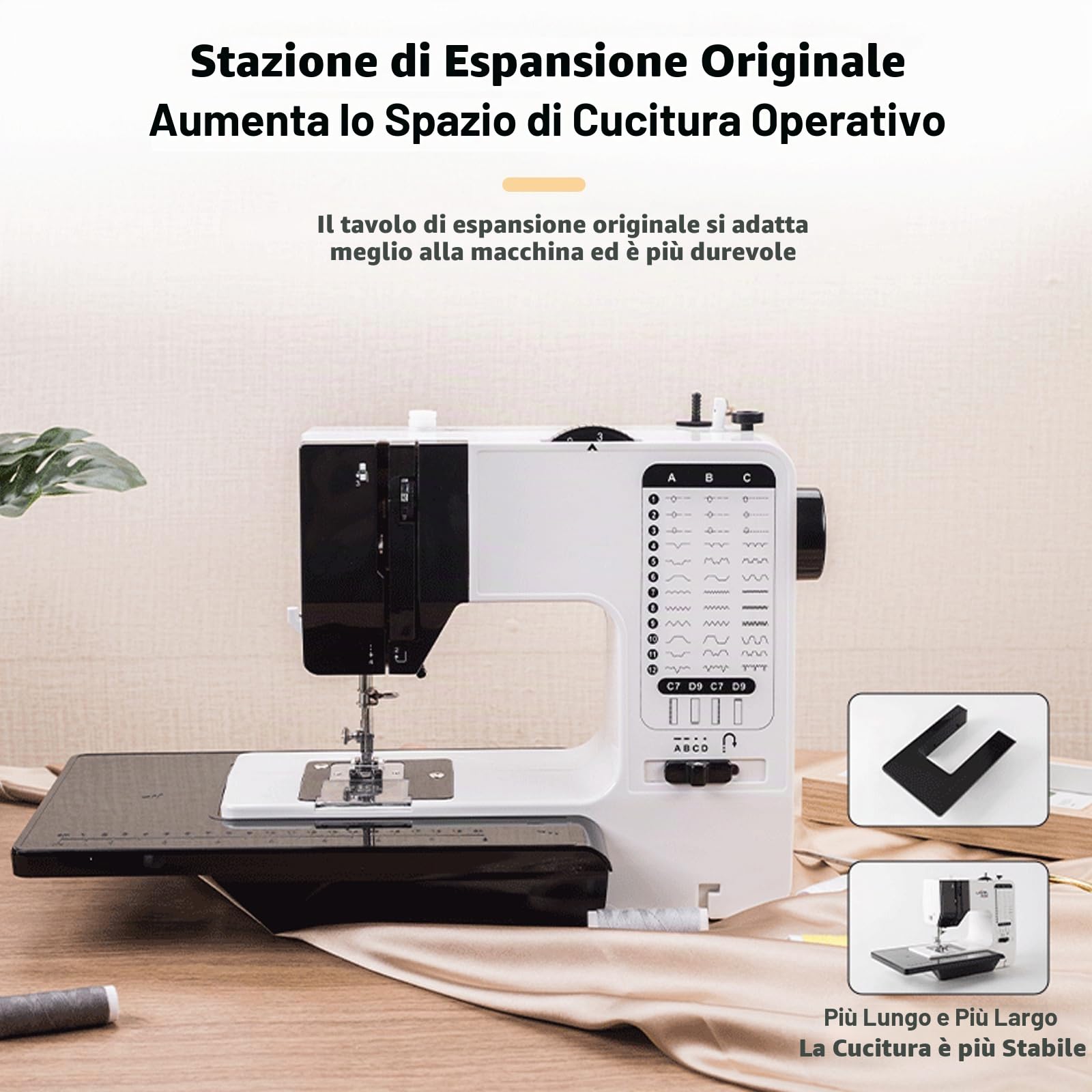 738 Macchina Da Cucire Con 12 Punti Di Cucitura, Macchina Da Cucire Elettrica A Doppio Filo, Con Tavolo Di Allungamento, Luce Led Antiriflesso, Eu Plug