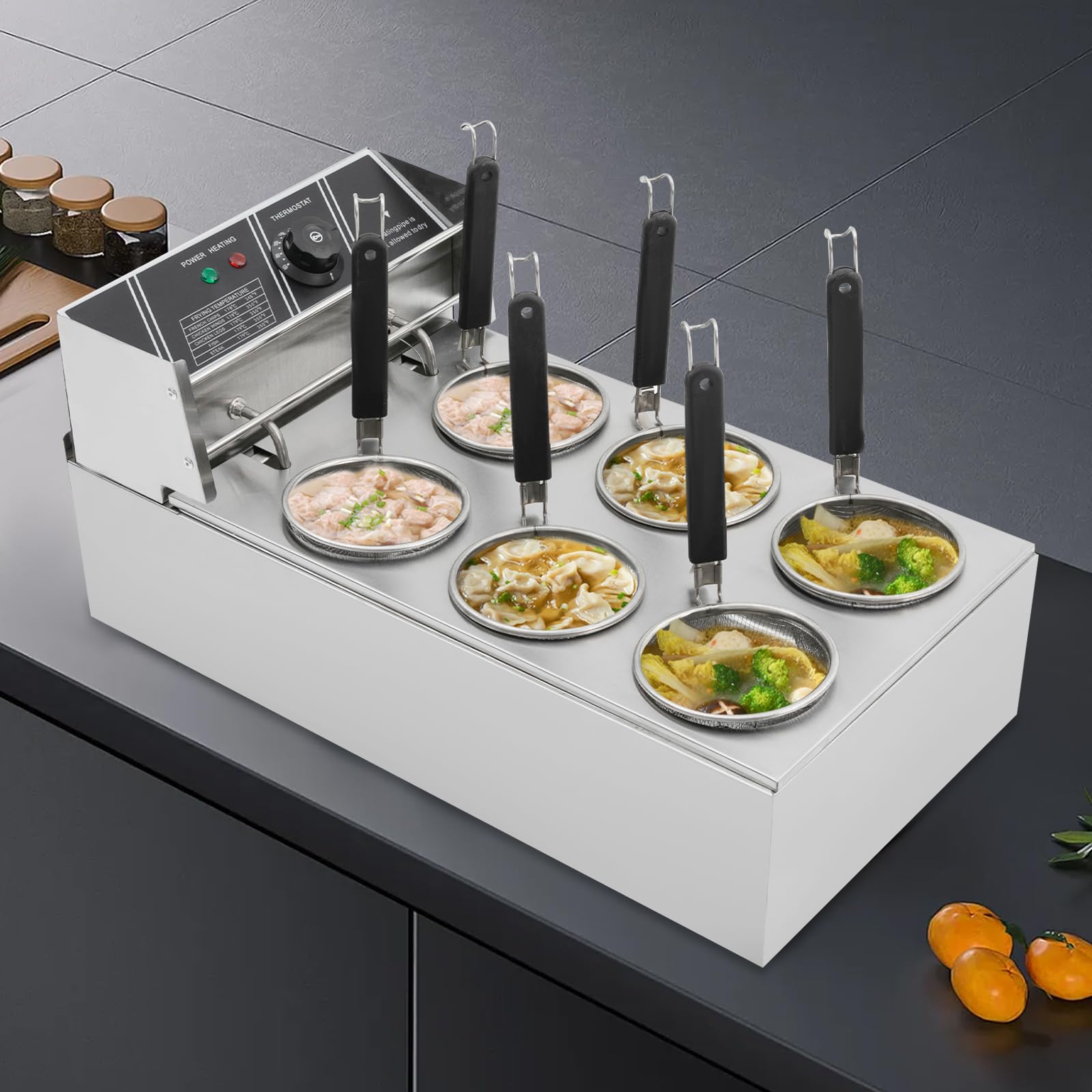 Macchina per pasta elettrica da 20 l, 2000 W, con 6 cestelli, temperatura regolabile 60 – 200 °C, per ristoranti e mense