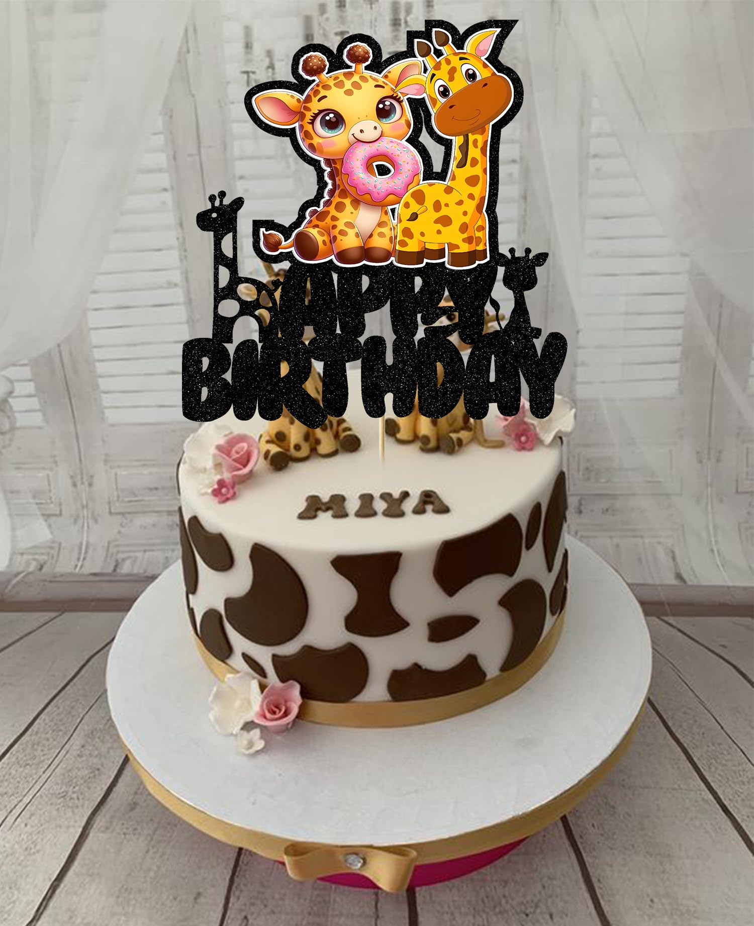 Giraffe Birthday Cake Top Jungle Animal Baby Bath Supplies Cute Cartoon Colorful Decorations for Boys and Girls Party Supplies Birthday Cake Topper Theme Animal Party Decorations Topper