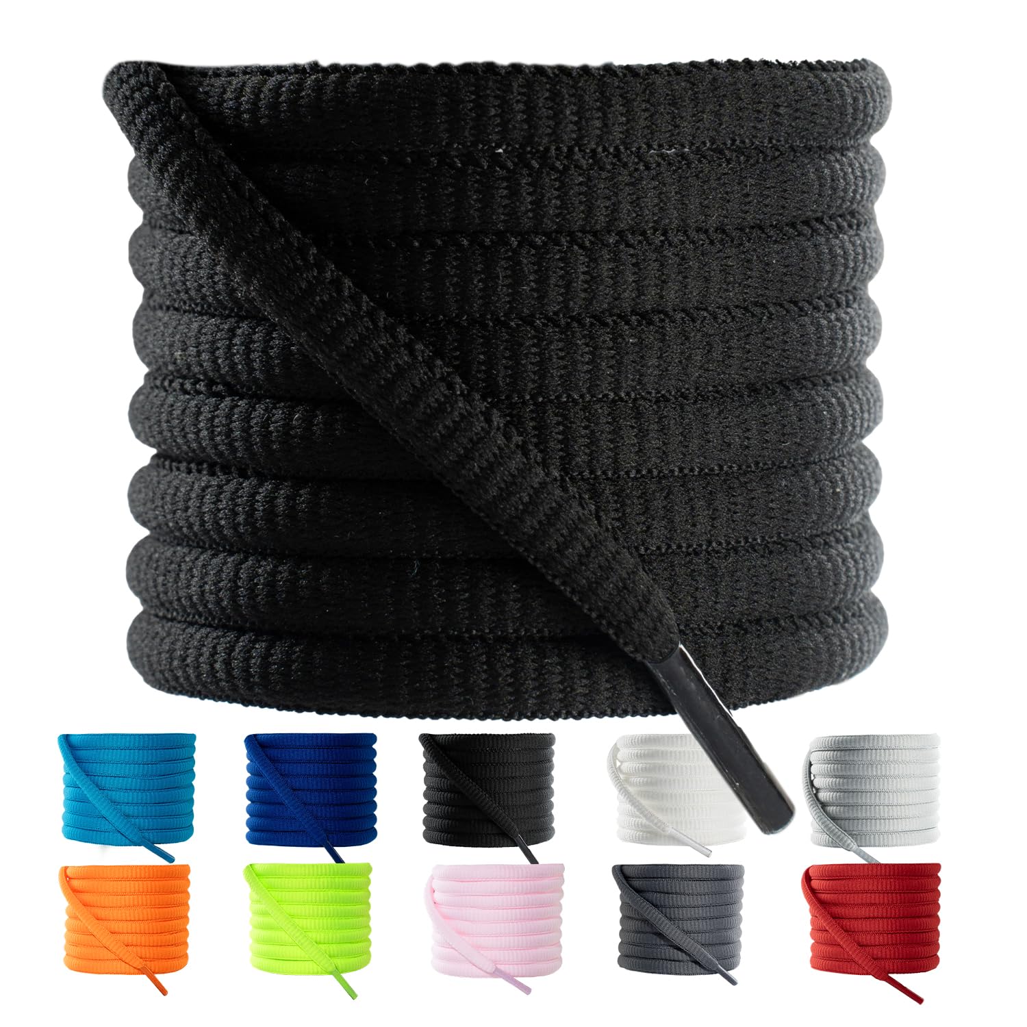 VGUBLG Oval ShoeLaces 1/4" Athletic Shoe Laces Half Round 14 Different Lengths Running Shoelace for Everone in 24"-79"