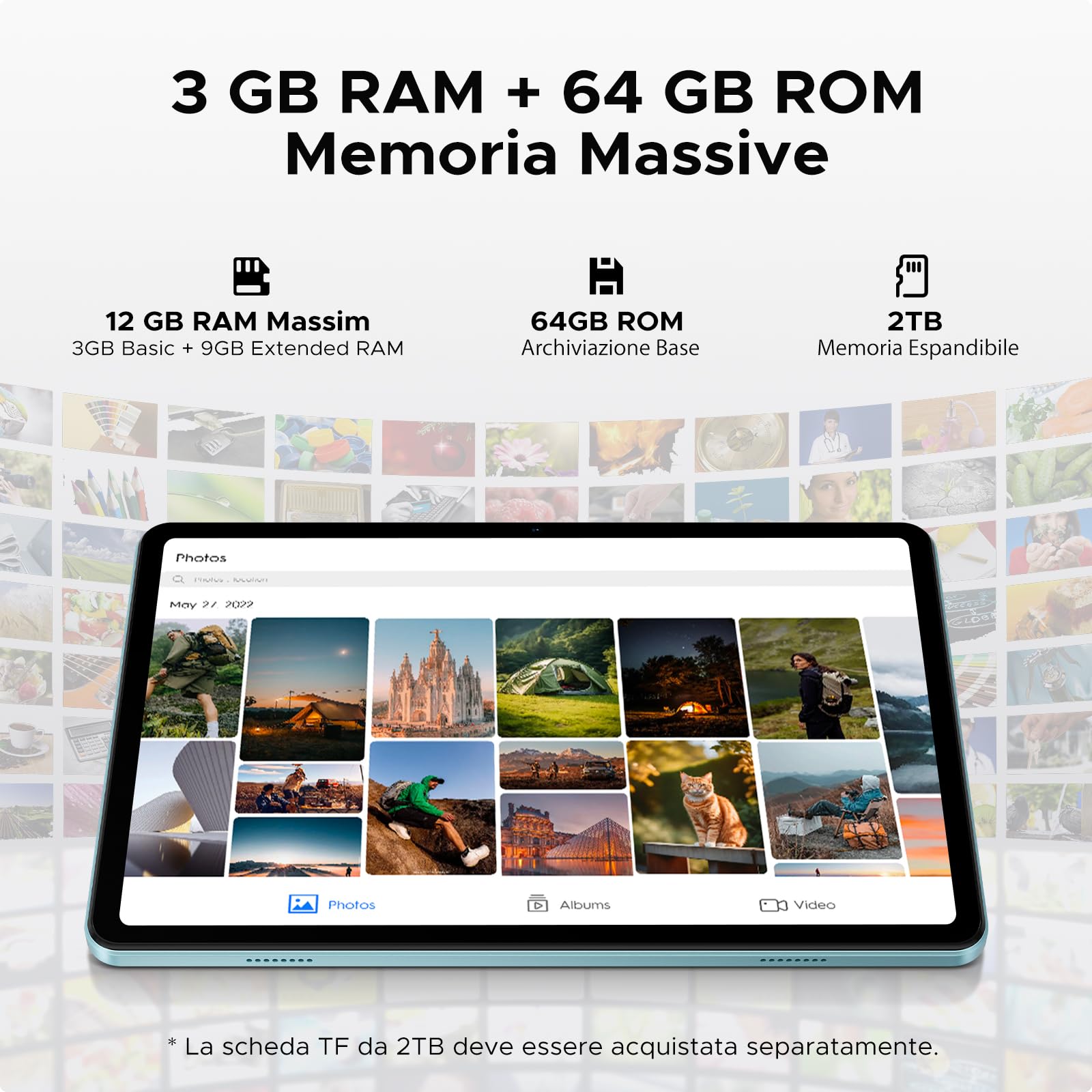 DOOGEE Tab A9 Android 15 Tablet 10 Pollici, 12(3+9) GB RAM + 64GB ROM (TF 2TB), 6580mAh Batteria, 5G+2.4G WiFi, 1280 * 800 IPS, BT5.0, 5MP+8MP, Tablet in Offerta Unisoc T310 Quad Core/OTG/Face Unlock