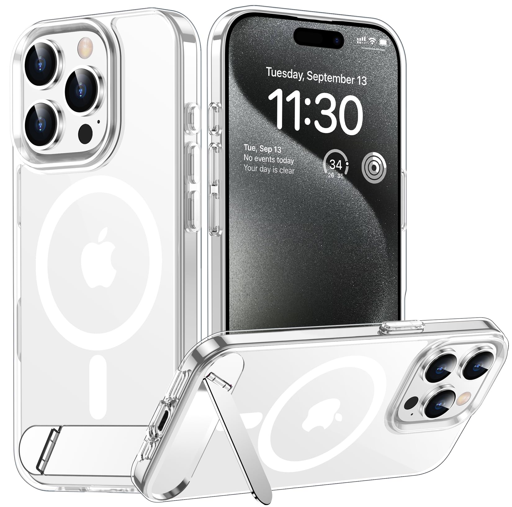Temdan Magnetic Compatible with iPhone 15 Pro Case, [Built-in Invisible Kickstand][Compatible with MagSafe] [Military Grade Shockproof] Slim Thin Phone Case for iPhone 15 Pro 6.1"