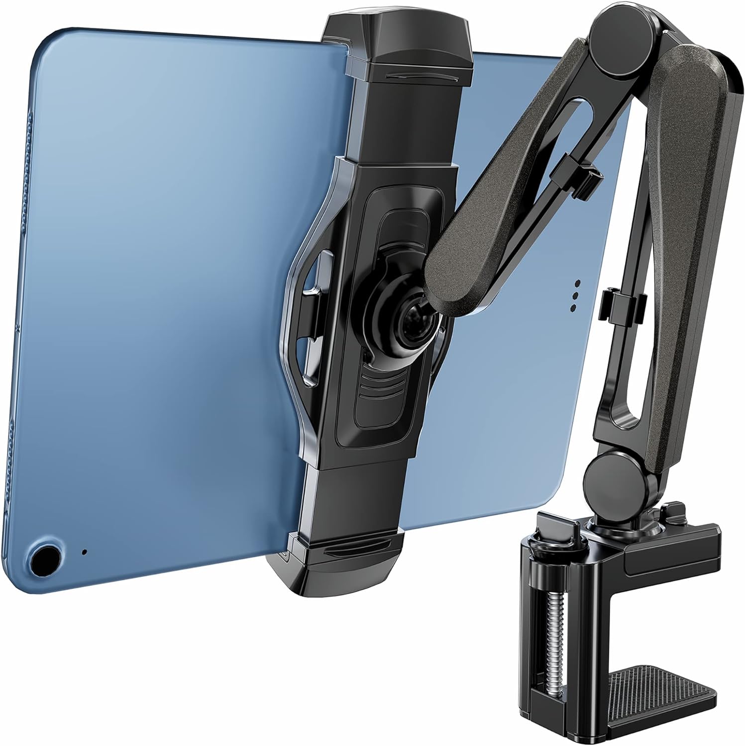 iPad Stand for Desk/Headboard, Tablet Mount with Cable Management, Tablet Holder for Recording/Filming, Black Medium Black
