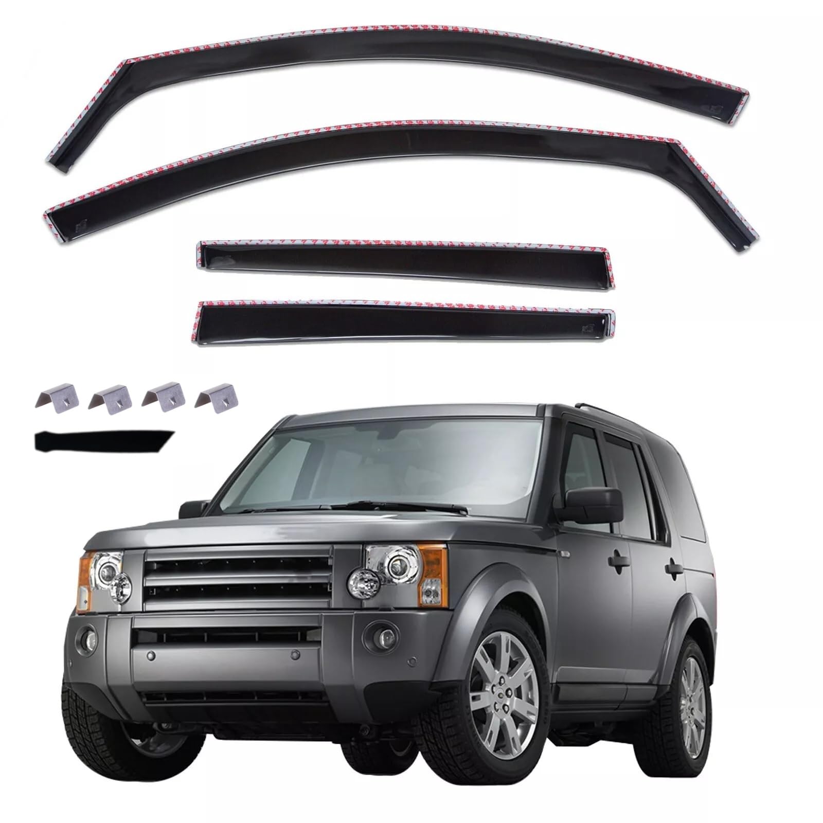 4 szt. Przezroczyste deflektory przeciwdeszczowe do przednich i tylnych szyb samochodowych kompatybilne z Land Rover Discovery 3/4 (2005-2016)