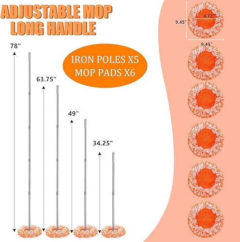 Miniatura 2 de Yesland Trapeador de pared ajustable de 78 pulgadas, trapeador de limpieza giratorio de 160 con 6 cabezales reutilizables, limpiador de zócalo con
