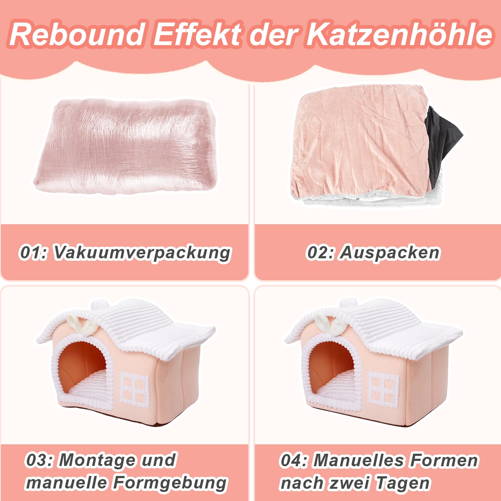 Jiupety Häschenohren-Katzenhaus Indoor, Schornstein-Katzenbett Höhle, Katzenhöhle Warm für 1.4-6.8 kg Katze und Hunde, Faltbare Mit Herausnehmbarem Cat House Cat Bed für alle Jahreszeiten