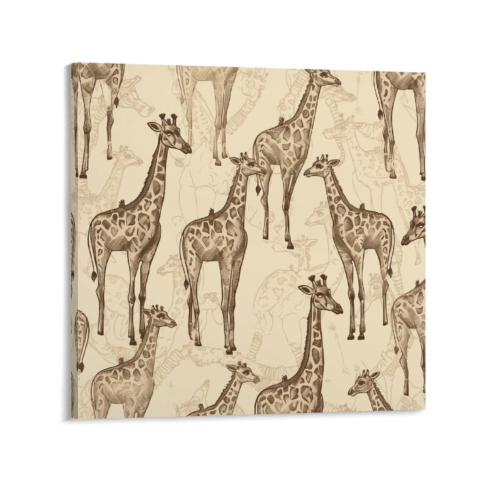 KLOPH Hand Drawn Giraffes Canvas Wall Art for Living Room 08x8inch Modern Artwork Painting for Bathroom Hanging Canvas Prints Aesthetic Wallart for Bedroom Kitchen Office Wall Decor
