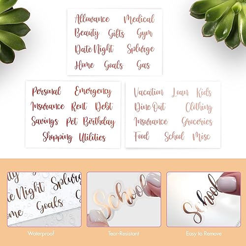 Miniatura 5 de SOUL MAMA Carpeta de presupuesto A6  10 sobres con solapa, bolsillos transparentes con calcomanías, 6 agujeros para rellenar efectivo, impermeables