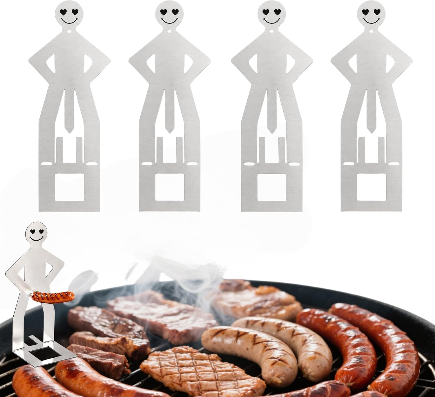 4 PCS Funny BBQ Stand Muscle Man Hot Dog Holder | Reusable Stainless Steel Hotdog and Sausage Stand | Portable Hot Dog Roaster | Barbecue Grill Accessories | Funny Birthday Gifts for Men