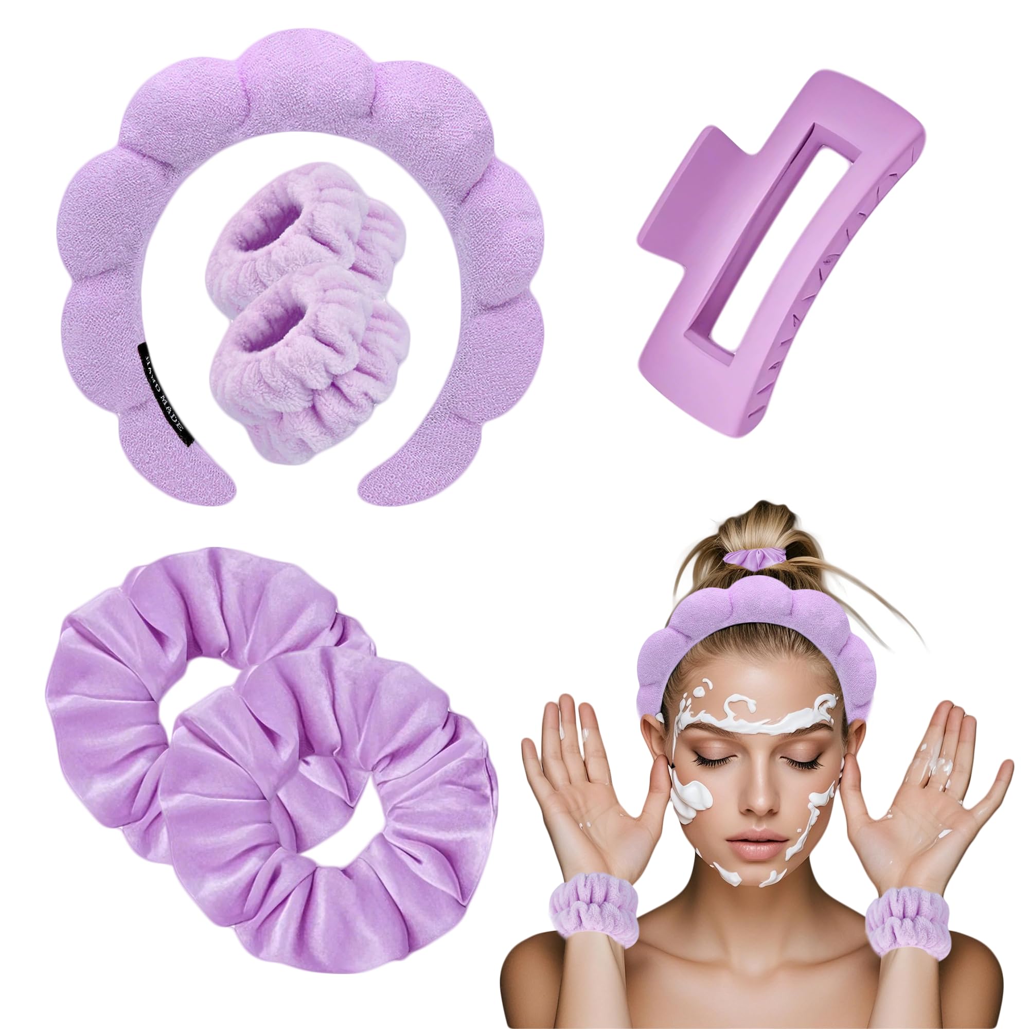 Fascia Per Capelli Morbida A Orecchie Di Mucca – Set 2 Pezzi In Peluche, Per Trucco, Doccia E Skincare