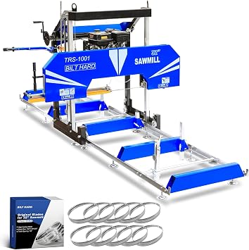 BILT HARD 32 Inch Portable Sawmill Gas Powered, 420cc 15HP E-Start Gas Engine, 29" Board Width, Adjustable Cutting Thickness up to 7, 10 x Blades Includes