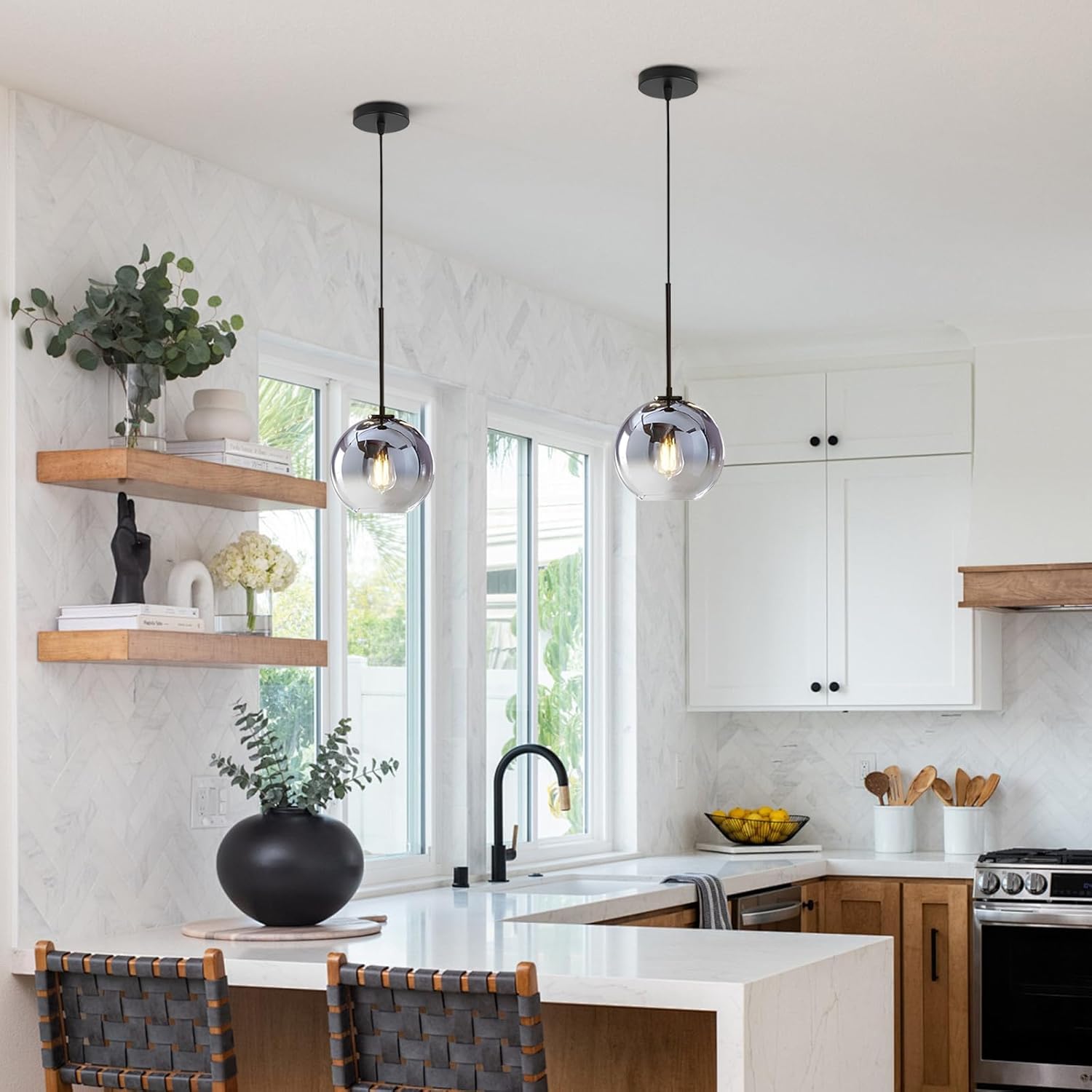 KCO Lámpara colgante de cristal plateado degradado de 20 cm, lámpara de techo colgante moderna con cable ajustable para isla de cocina, dormitorio, sala de estar, pasillo
