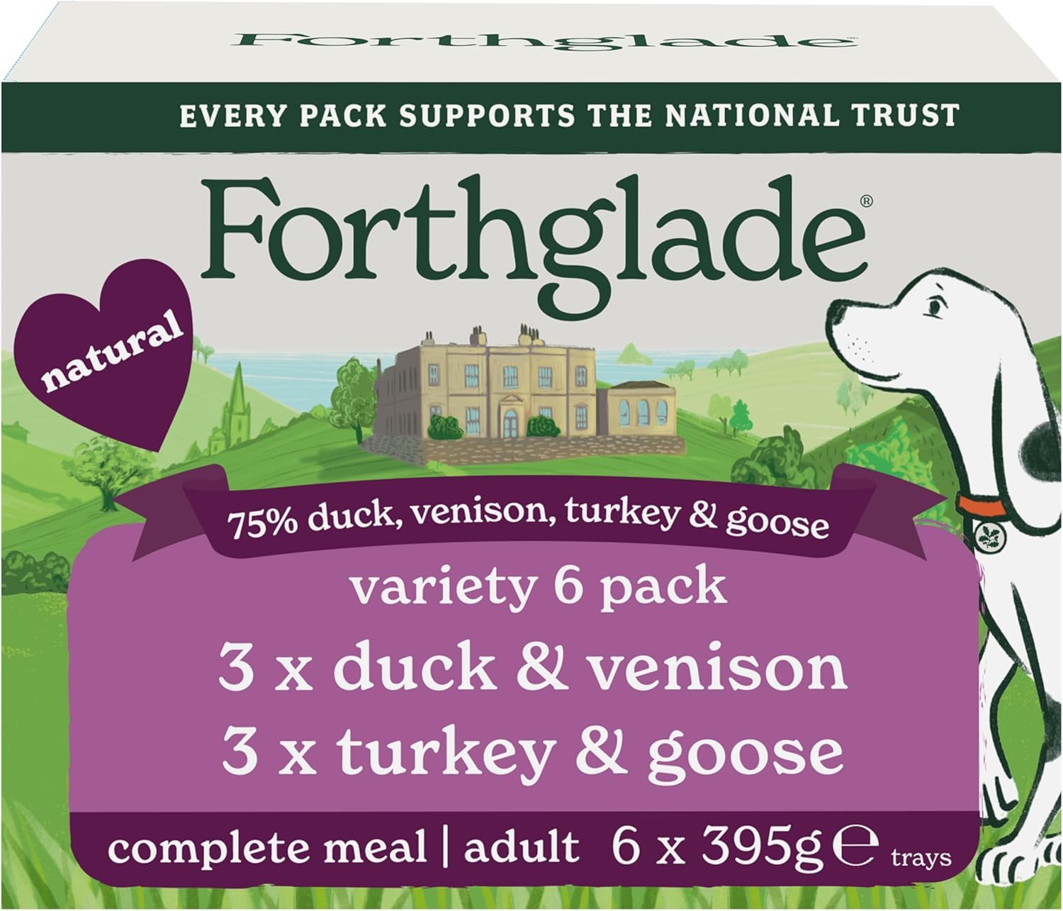 Wet Dog Food, National Trust Variety Pack (6 x 395g Trays) - Grain Free & Hypoallergenic Dog Food, Adult 1 Year+, Turkey & Goose and Duck & Venison, Stomach Sensitive, Natural Ingredients